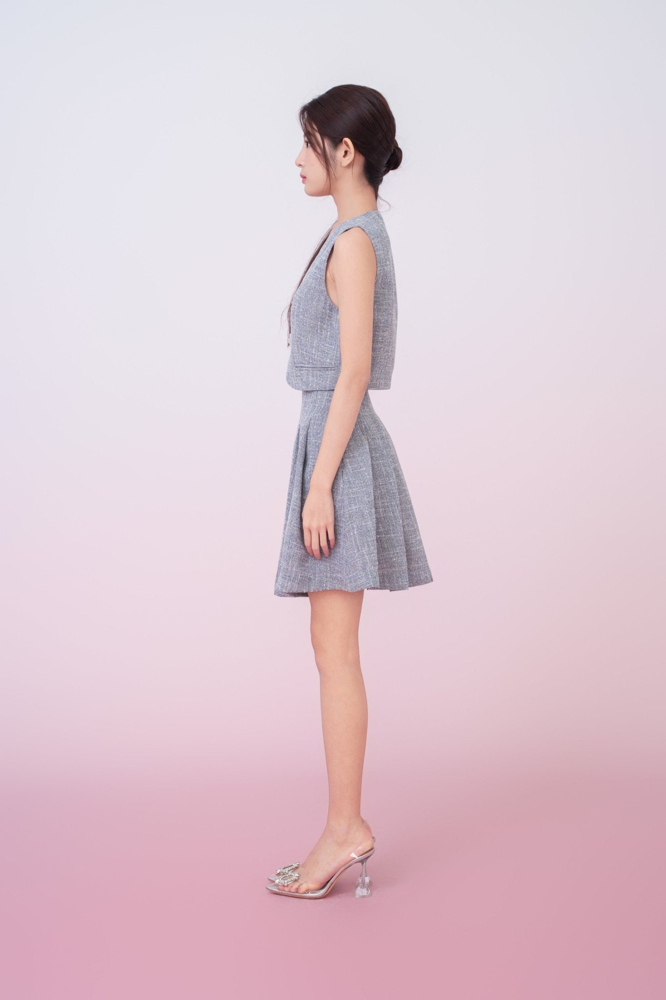 Katalina Grey Tweed V - Neck Vest - Nimisski