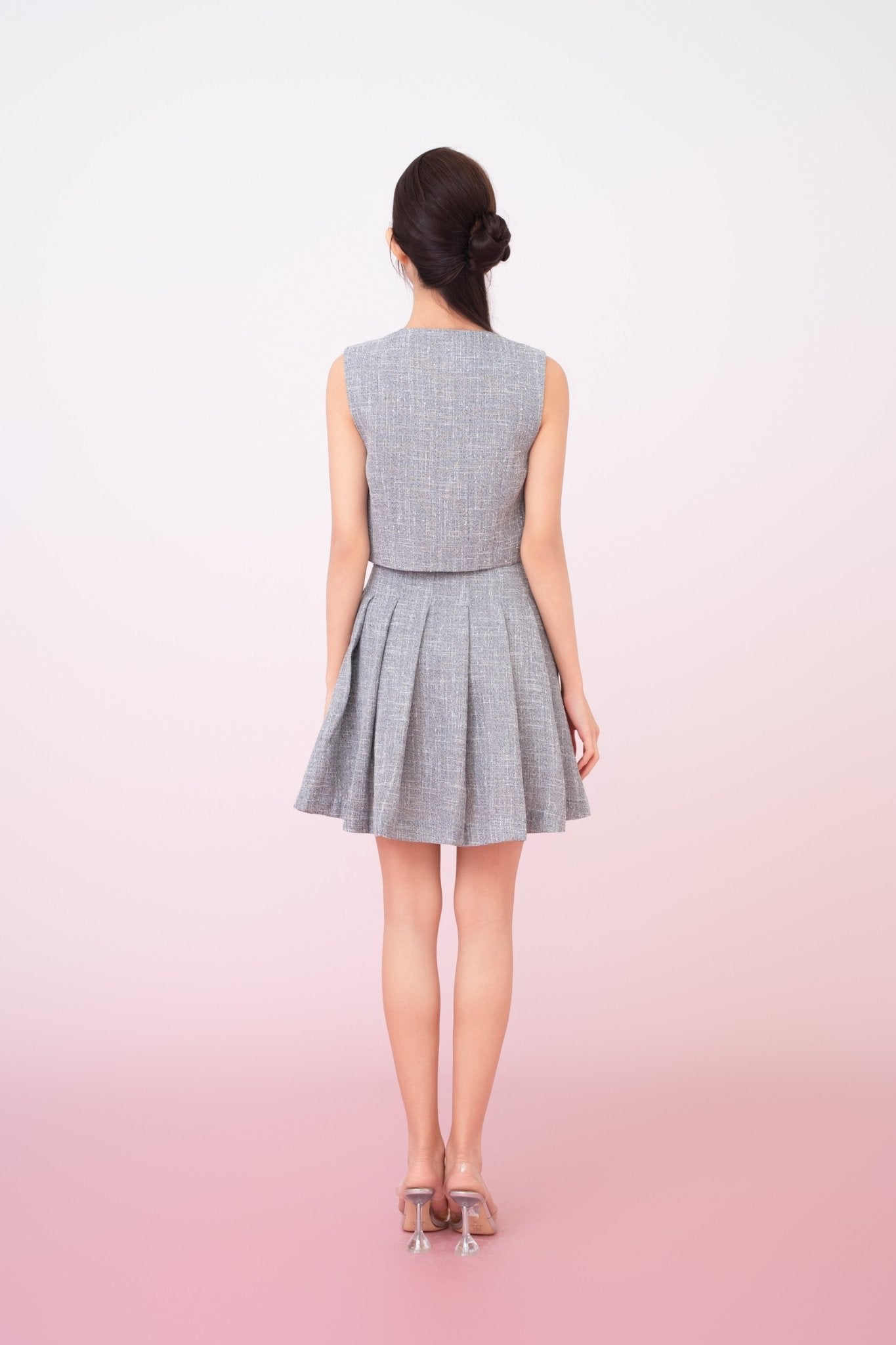 Katalina Grey Tweed Pleated Skirt - Nimisski