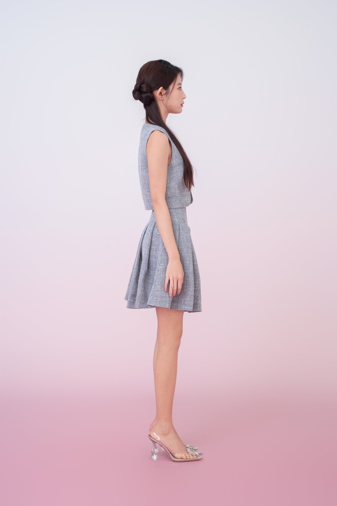 Katalina Grey Tweed V - Neck Vest - Nimisski