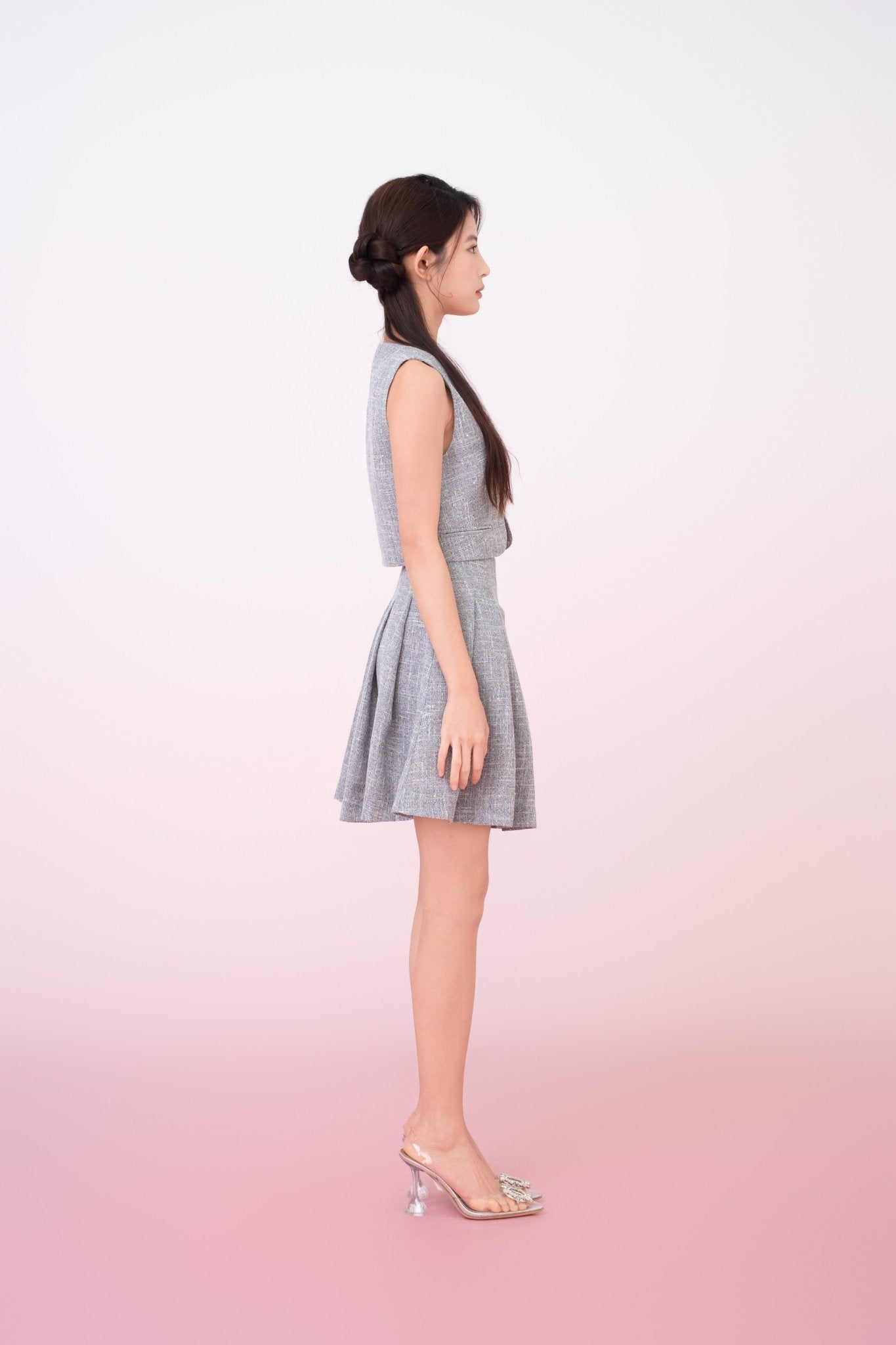 Katalina Grey Tweed Pleated Skirt - Nimisski