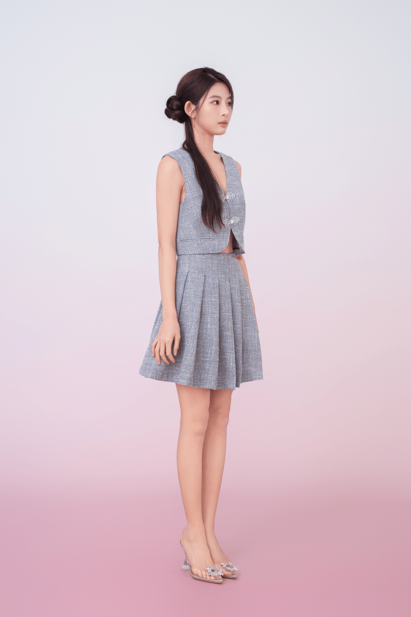 Katalina Grey Tweed Pleated Skirt - Nimisski