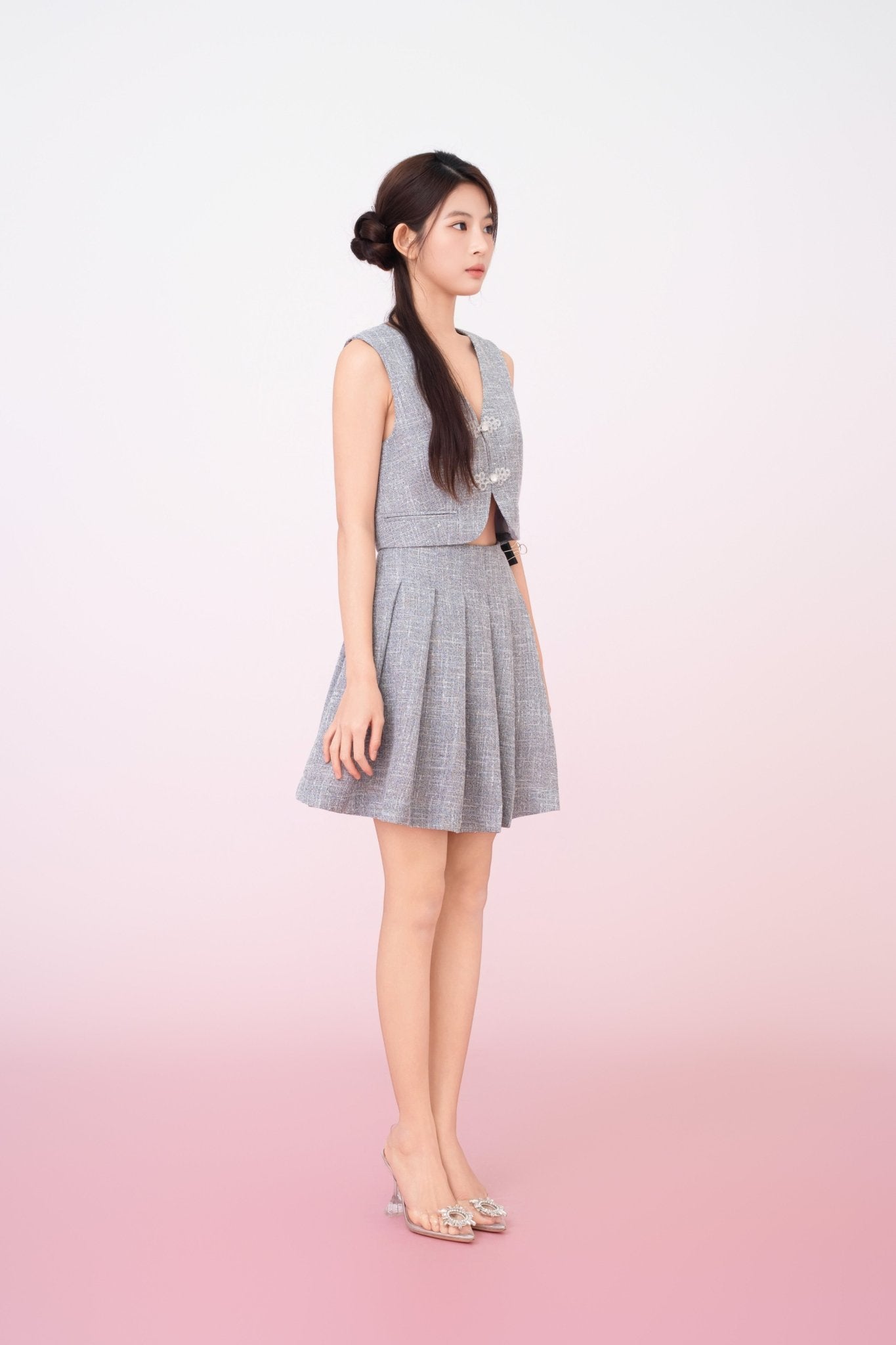 Katalina Grey Tweed V - Neck Vest - Nimisski