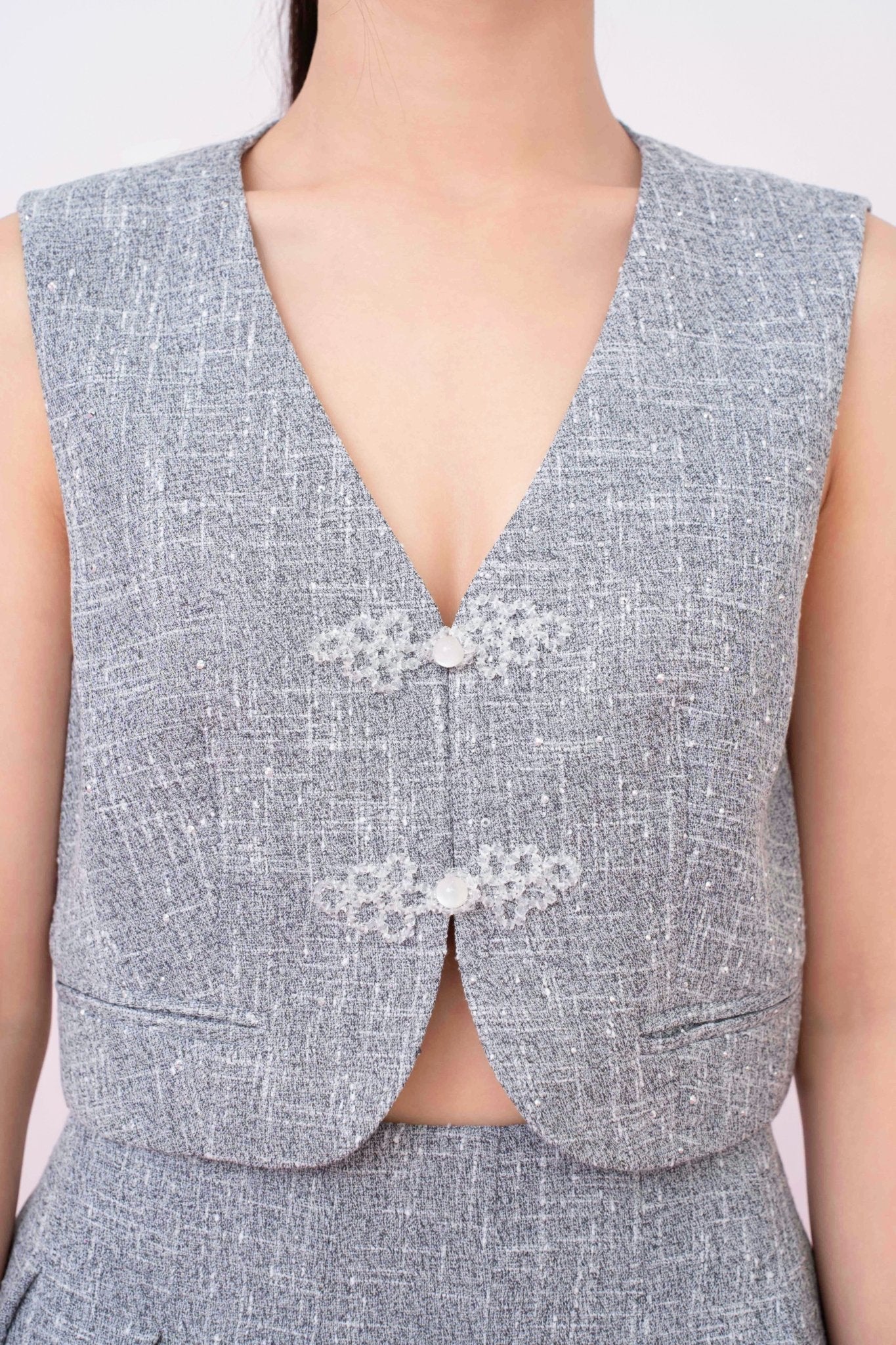 Katalina Grey Tweed V - Neck Vest - Nimisski
