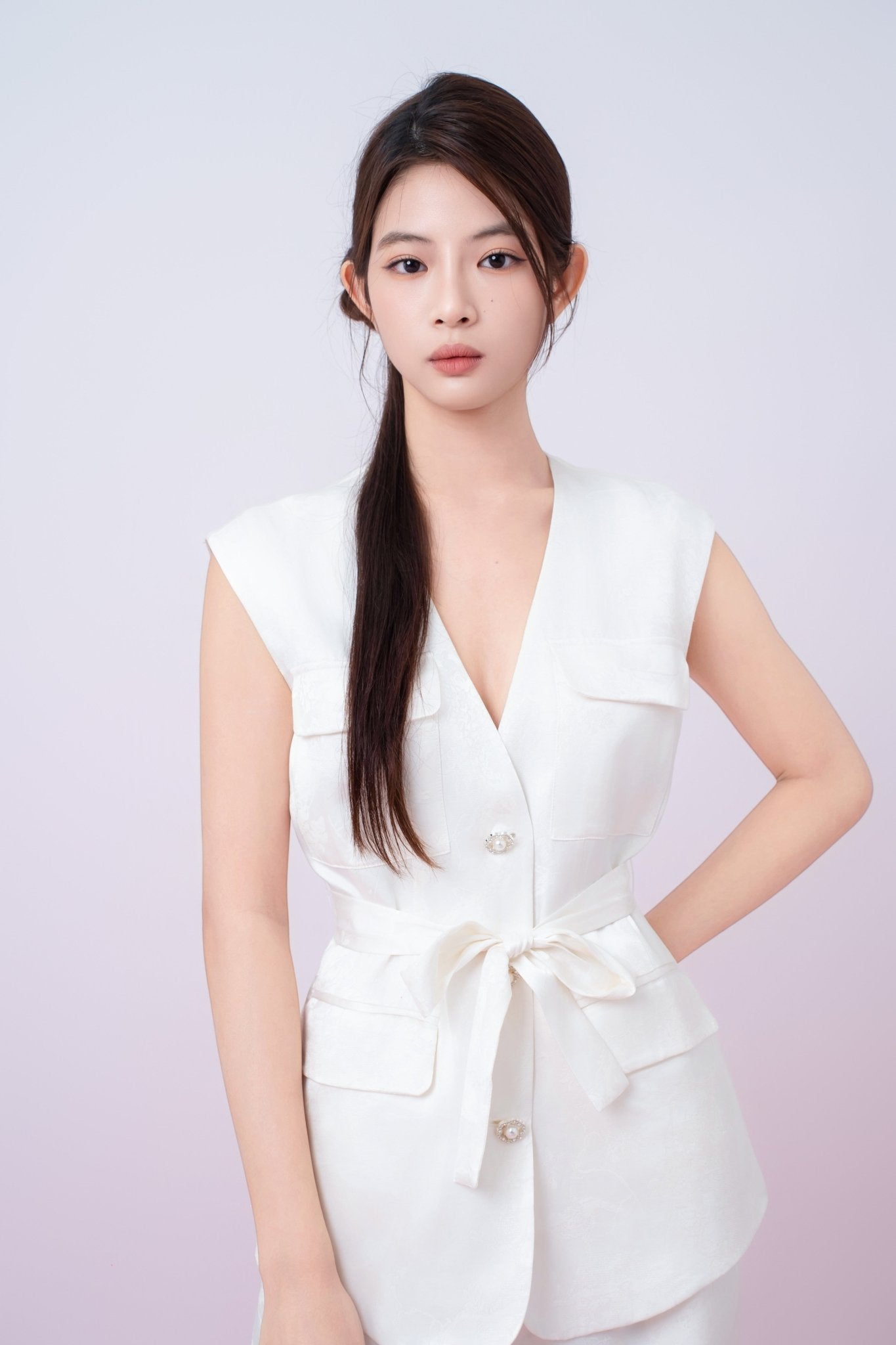 Kamryn Ivory Jacquard Sleeveless Vest Top - Nimisski