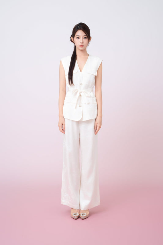 Kamryn Ivory Jacquard Sleeveless Vest Top - Nimisski