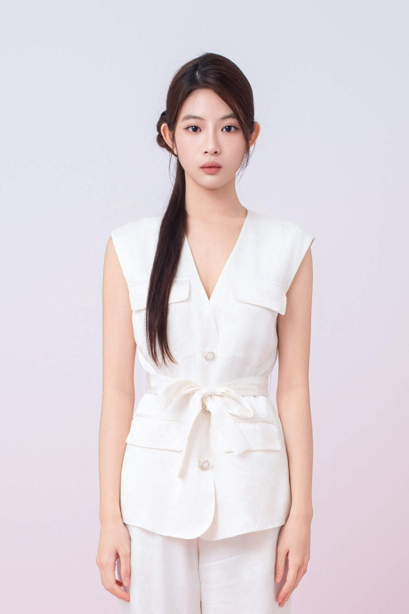 Kamryn Ivory Jacquard Sleeveless Vest Top - Nimisski