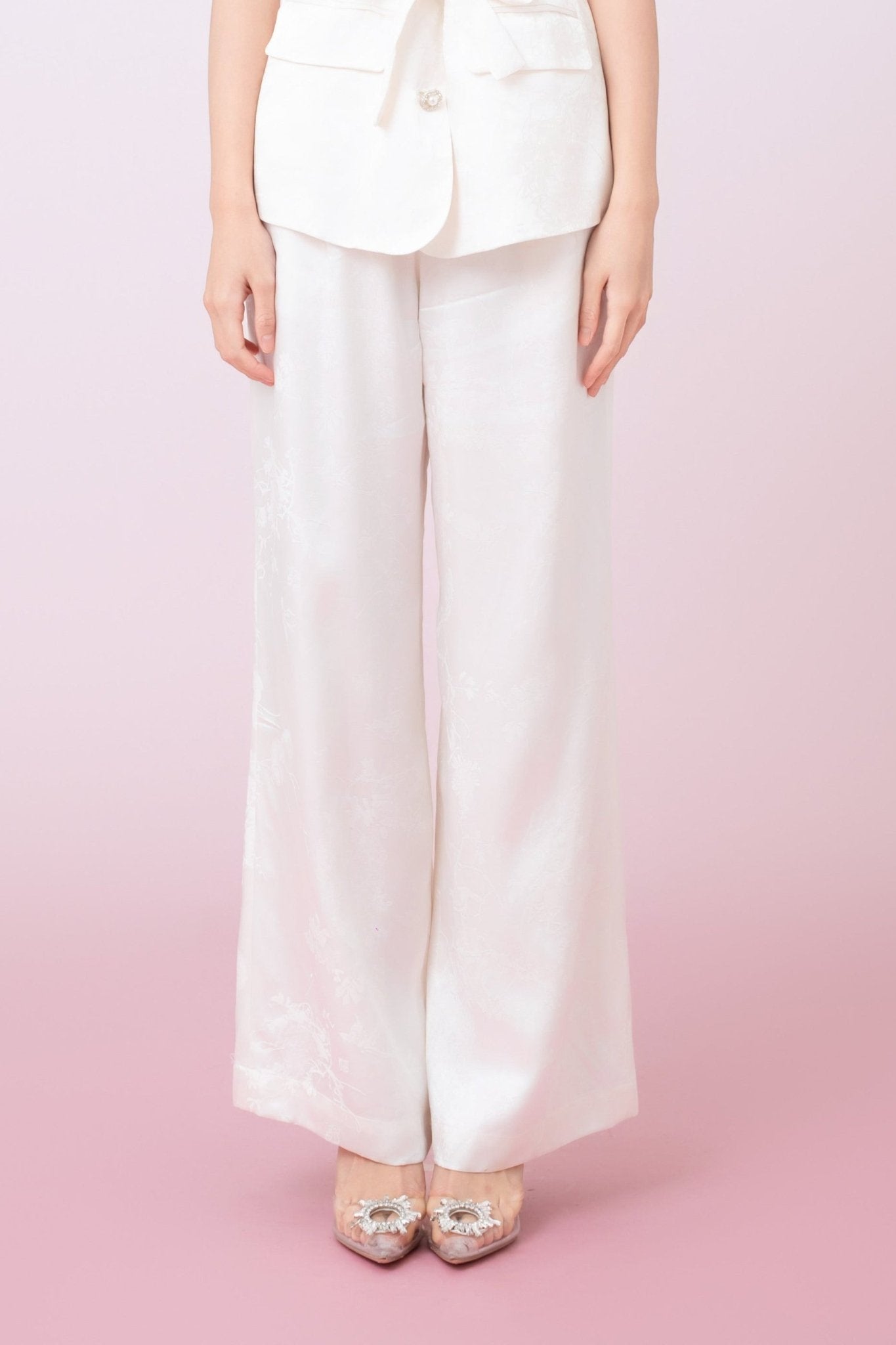 Kamryn Ivory Jacquard Wide Leg Pants - Nimisski