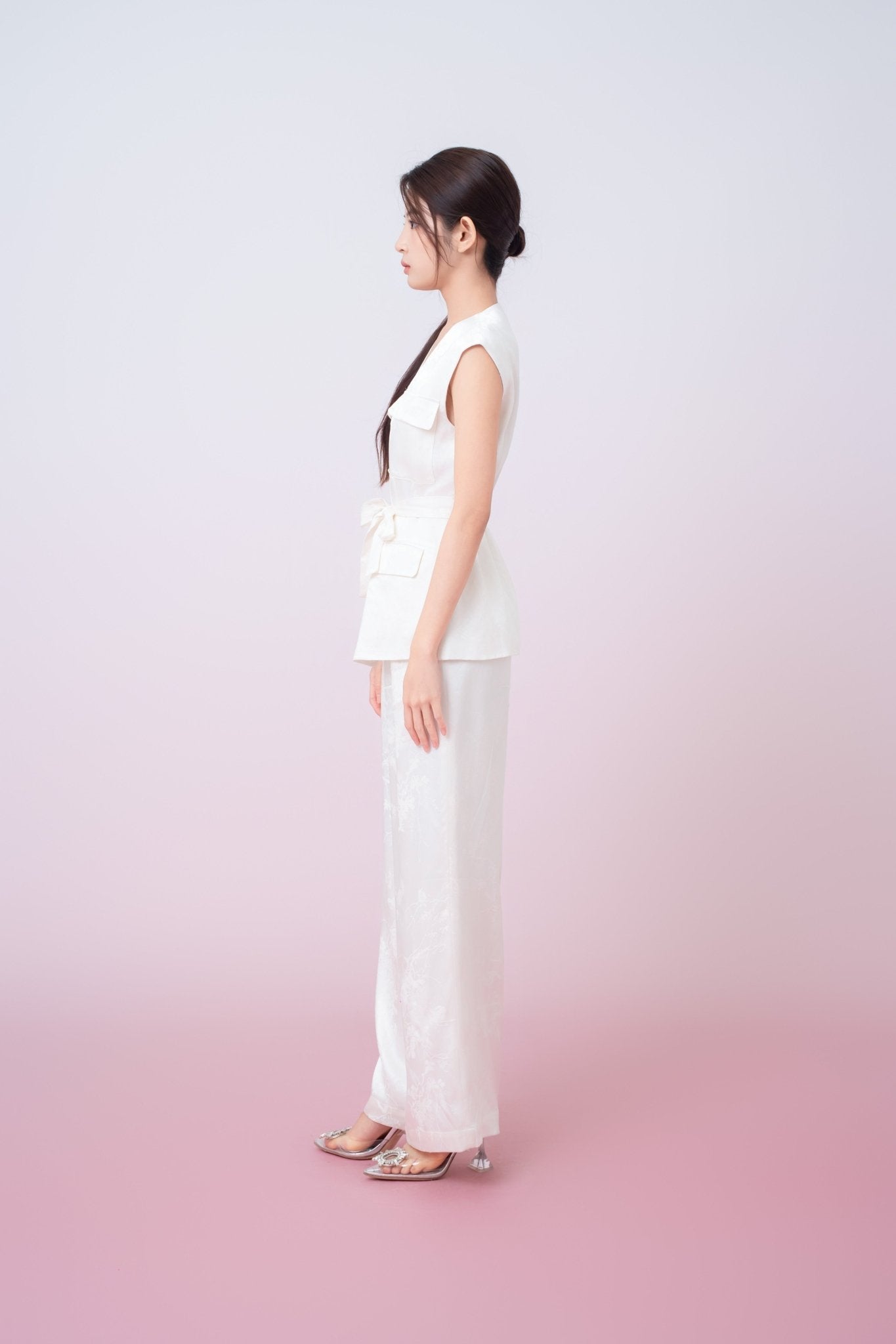 Kamryn Ivory Jacquard Wide Leg Pants - Nimisski