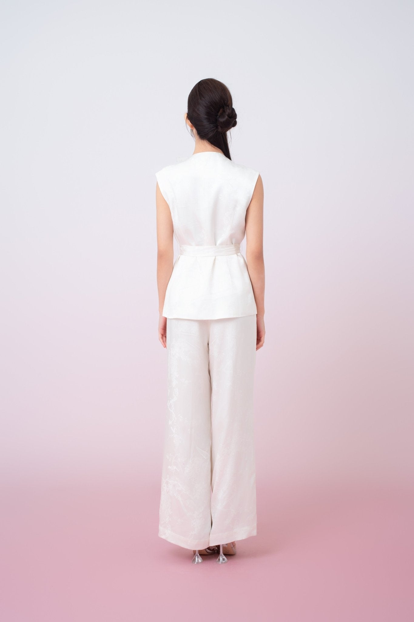 Kamryn Ivory Jacquard Wide Leg Pants - Nimisski