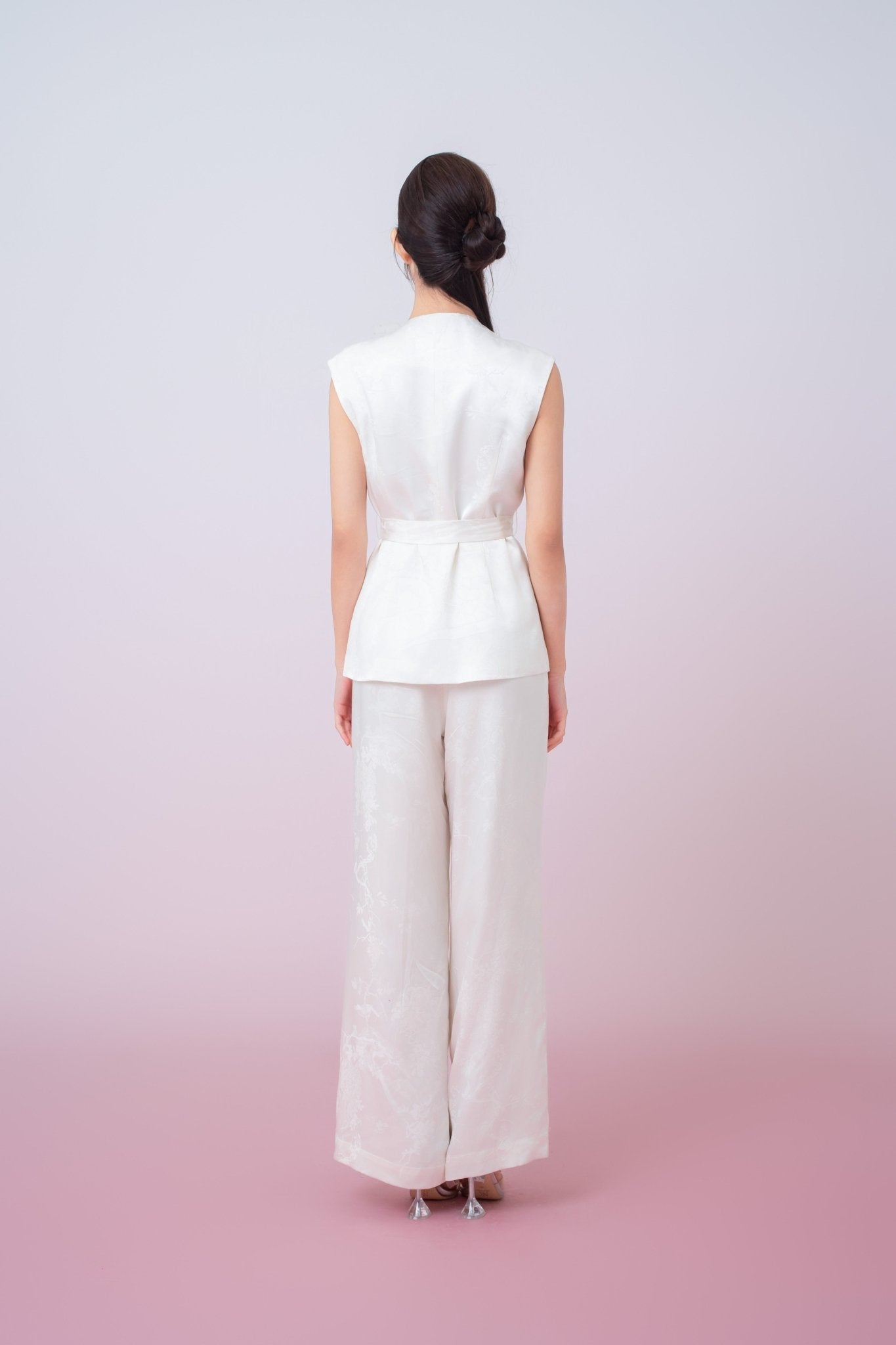 Kamryn Ivory Jacquard Wide Leg Pants - Nimisski