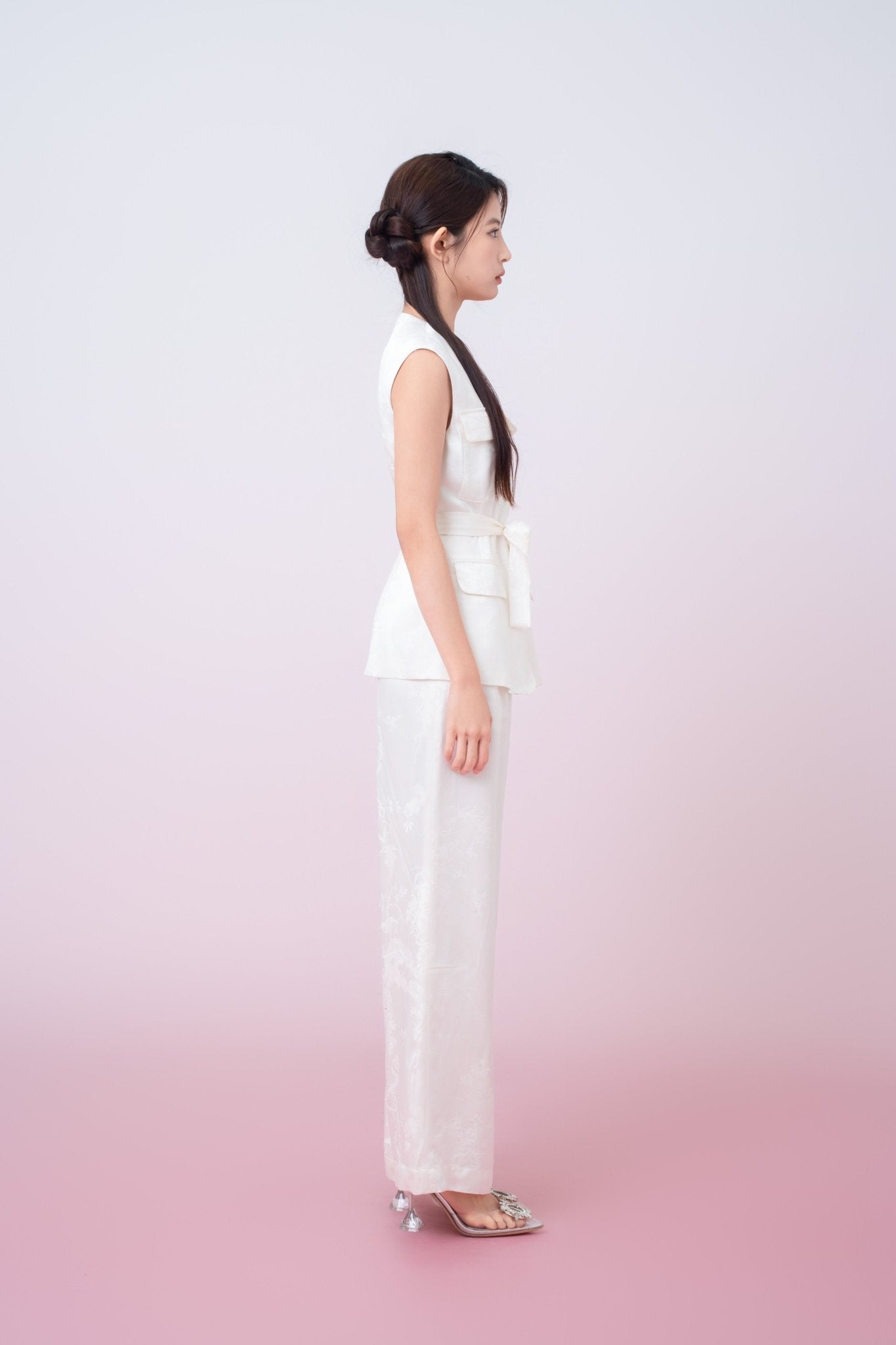 Kamryn Ivory Jacquard Wide Leg Pants - Nimisski