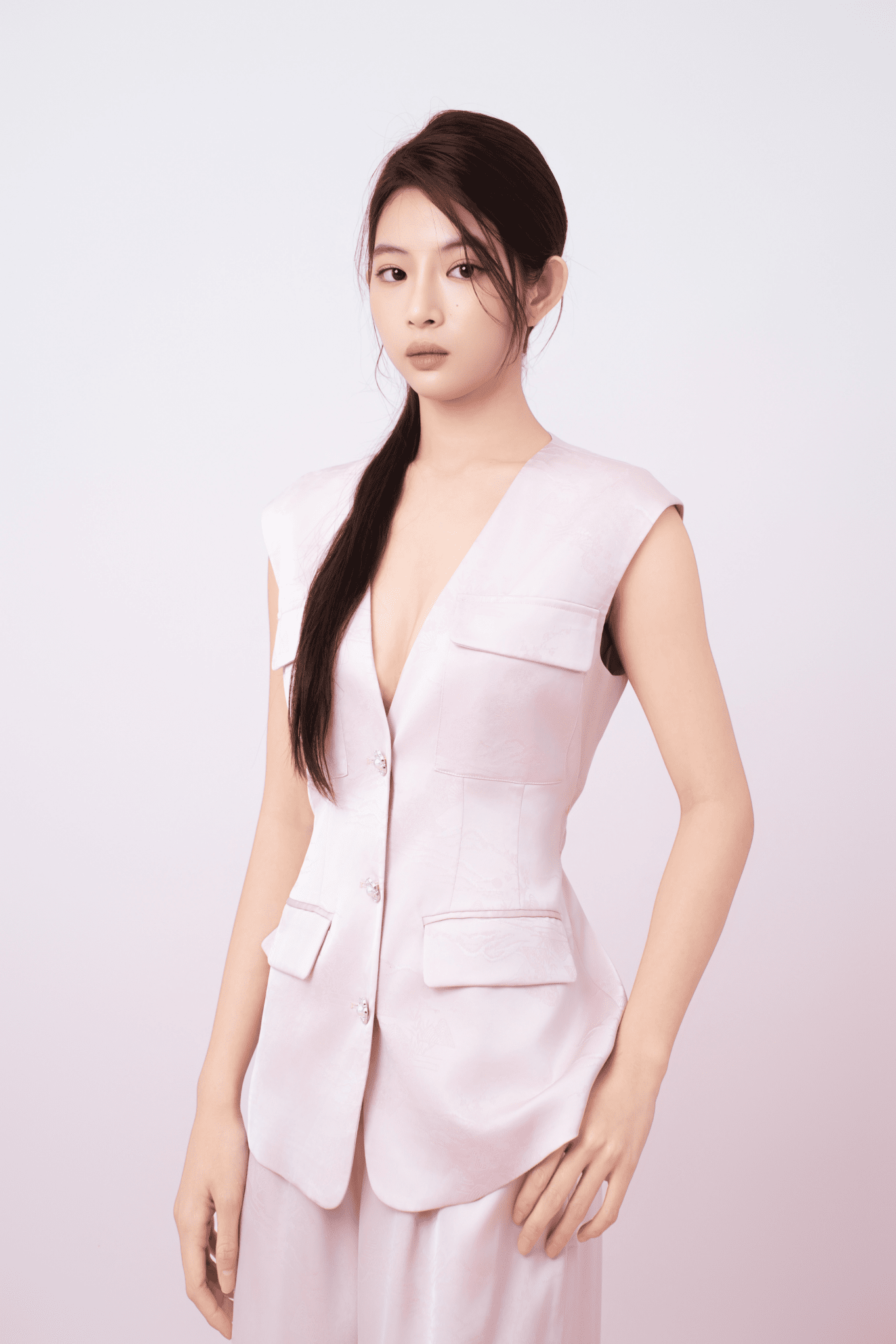 Kamryn Light Pink Jacquard Sleeveless Vest Top - Nimisski