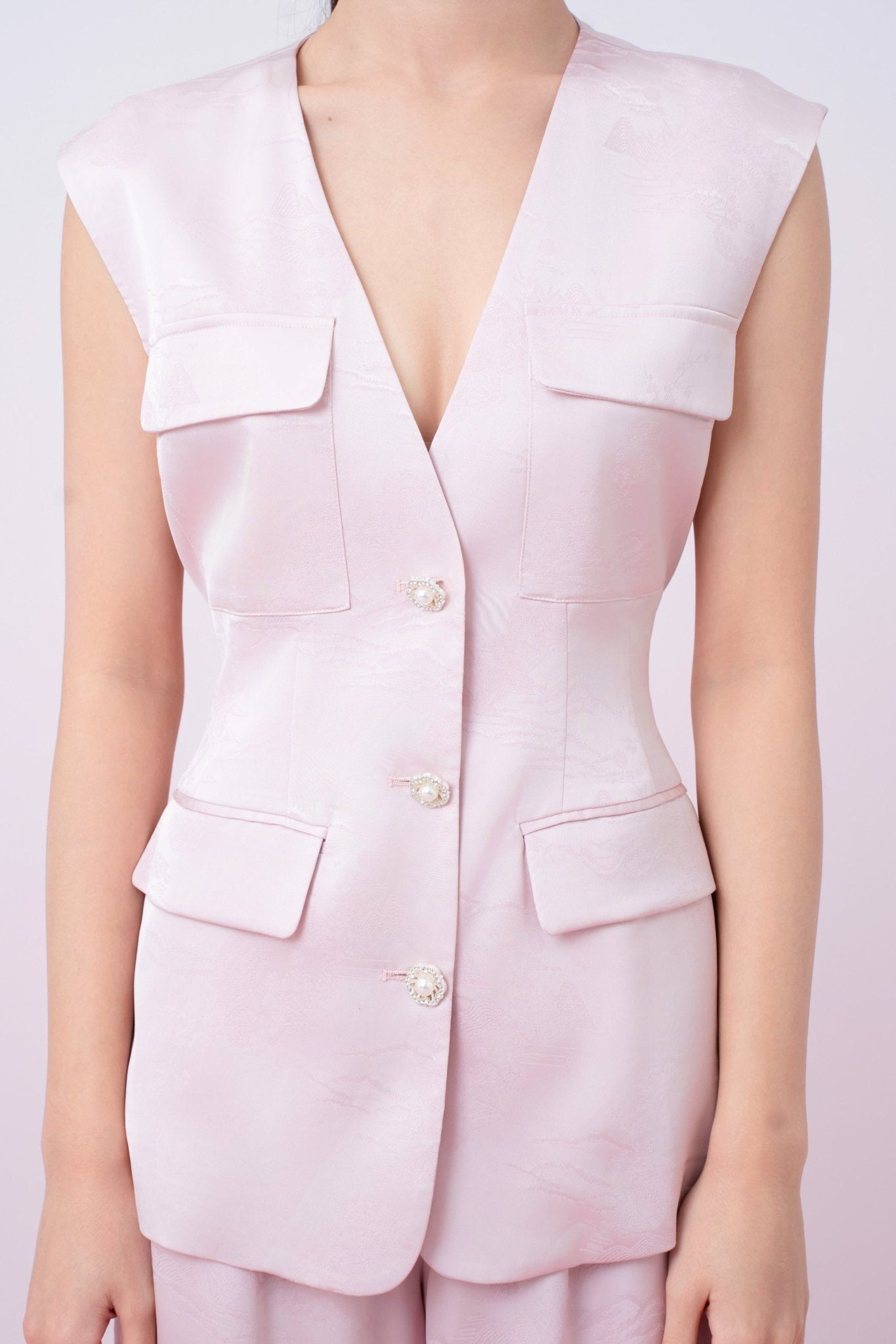 Kamryn Light Pink Jacquard Sleeveless Vest Top - Nimisski