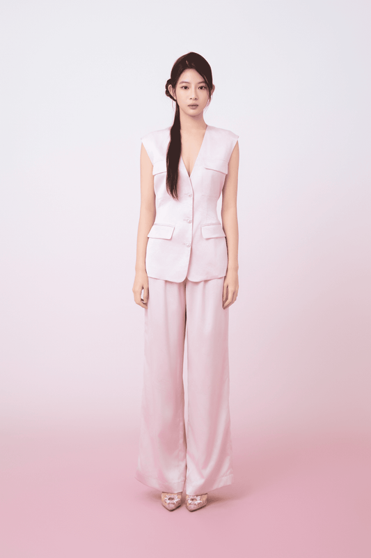 Kamryn Light Pink Jacquard Sleeveless Vest Top - Nimisski