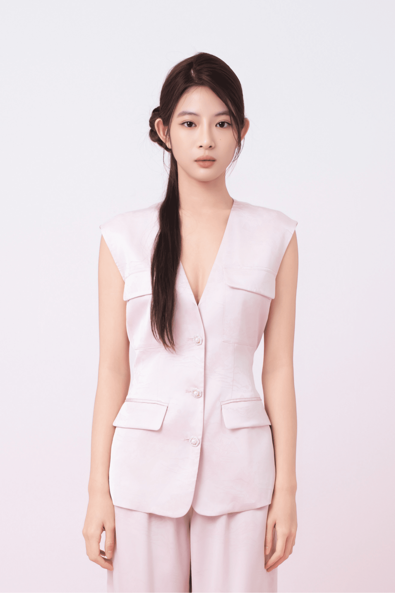 Kamryn Light Pink Jacquard Sleeveless Vest Top - Nimisski