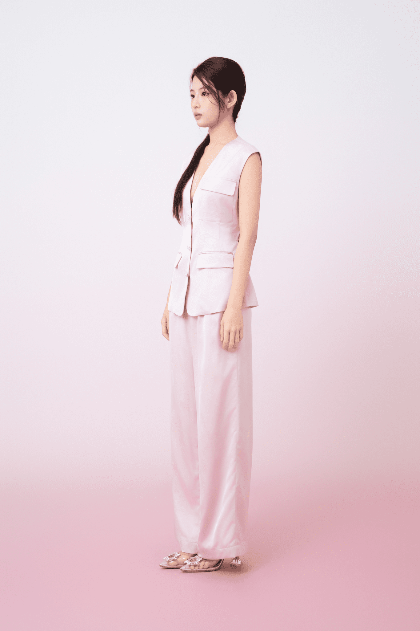 Kamryn Light Pink Jacquard Sleeveless Vest Top - Nimisski