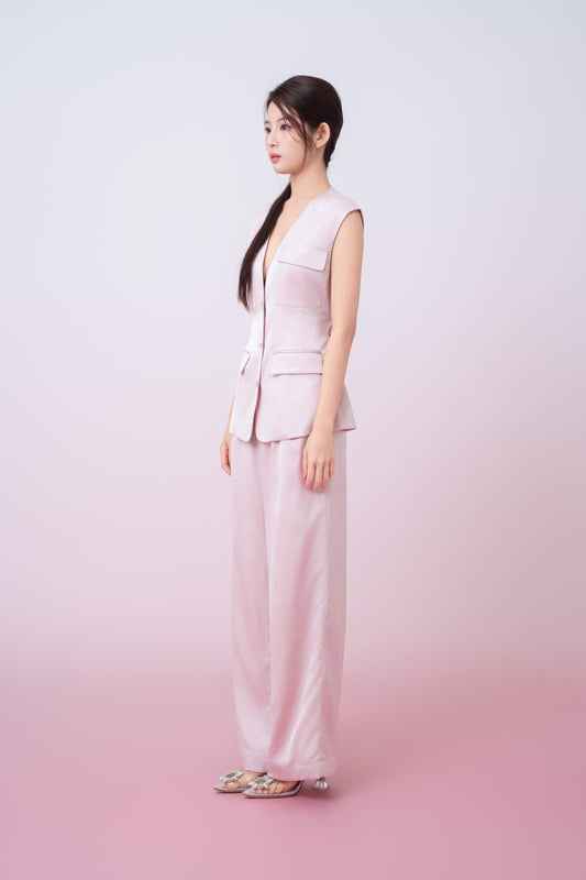 Kamryn Light Pink Jacquard Wide Leg Pants - Nimisski
