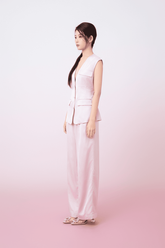 Kamryn Light Pink Jacquard Wide Leg Pants - Nimisski