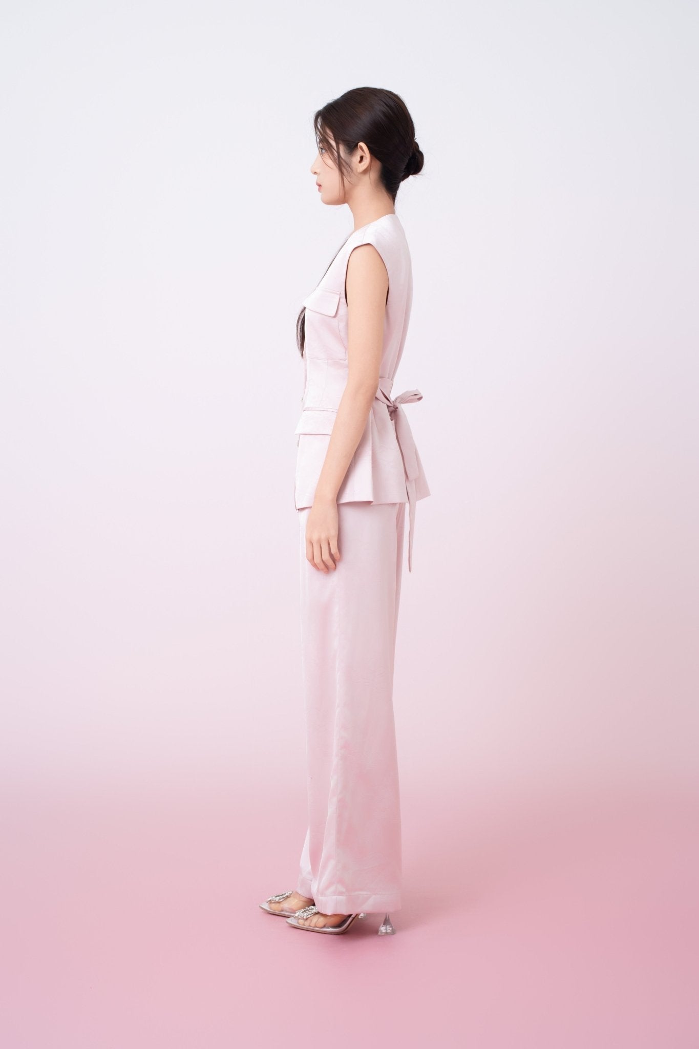 Kamryn Light Pink Jacquard Wide Leg Pants - Nimisski