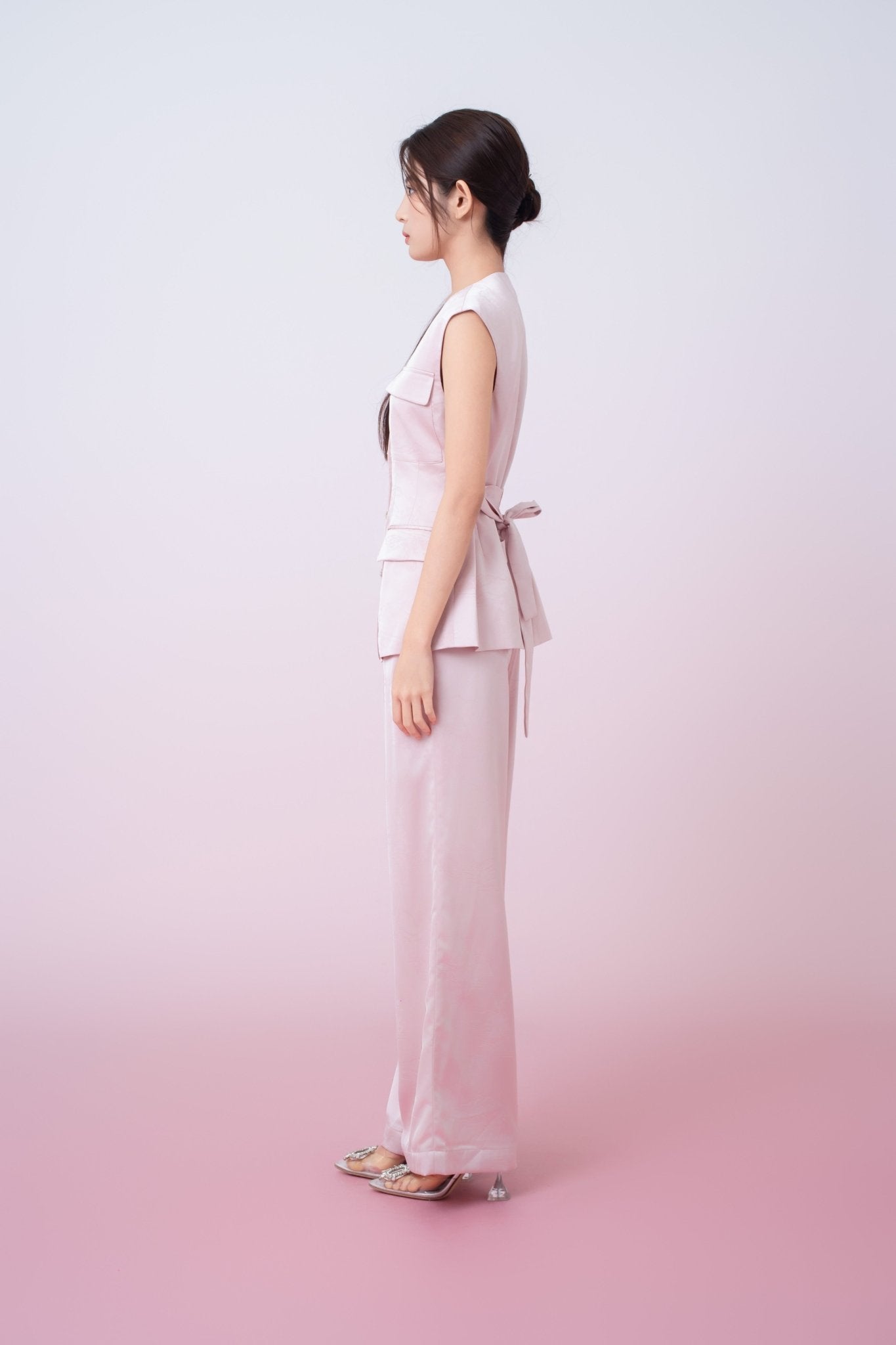 Kamryn Light Pink Jacquard Wide Leg Pants - Nimisski