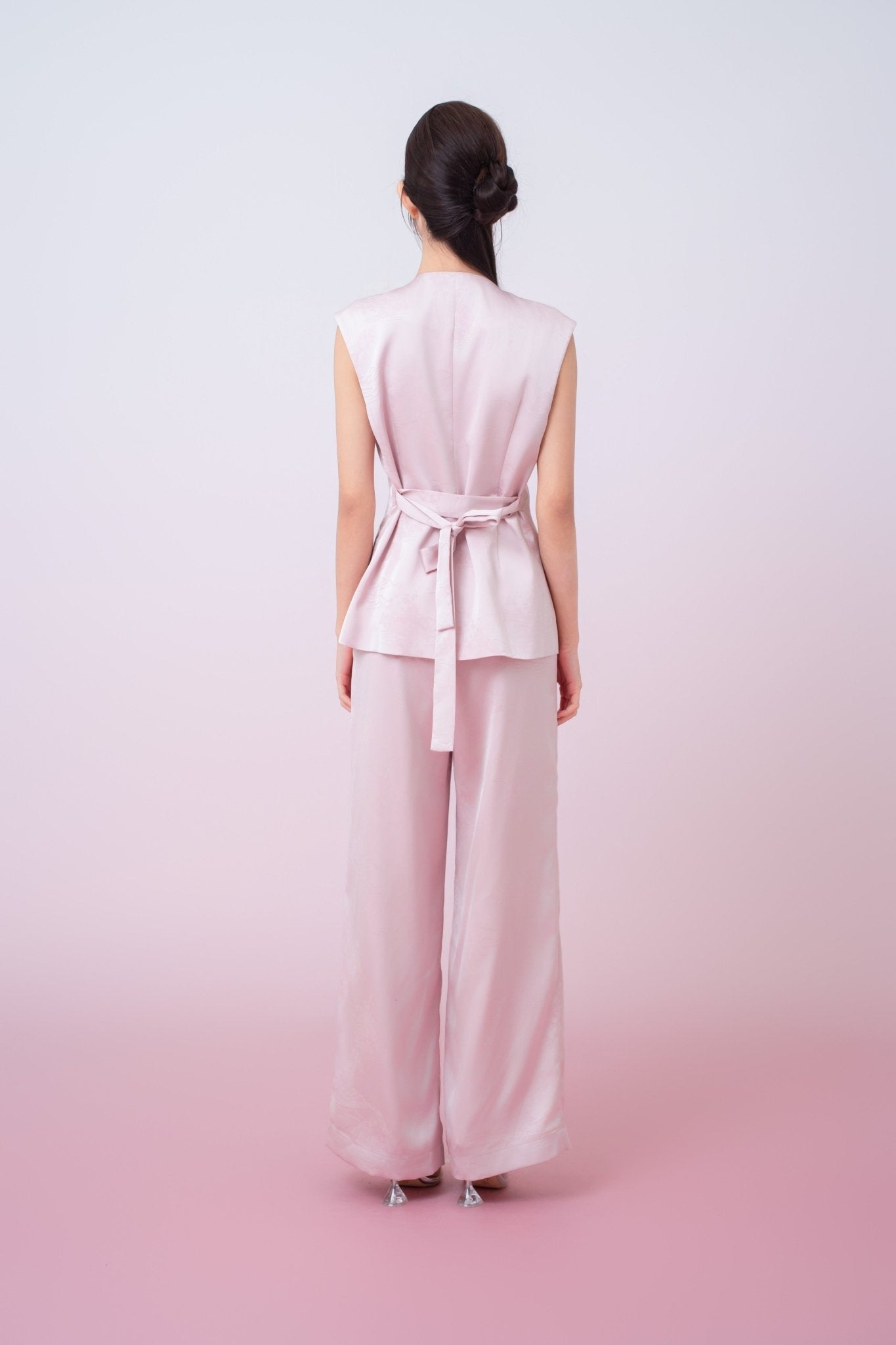 Kamryn Light Pink Jacquard Wide Leg Pants - Nimisski