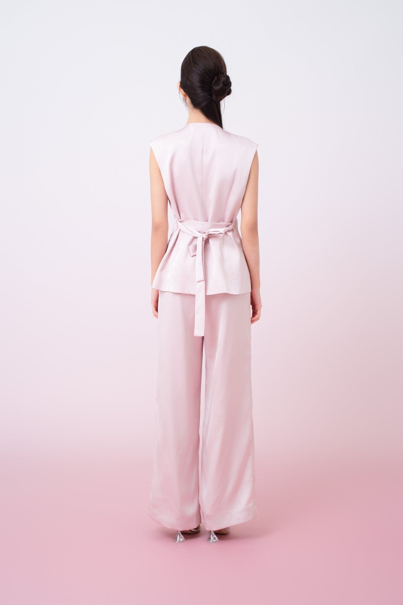 Kamryn Light Pink Jacquard Wide Leg Pants - Nimisski