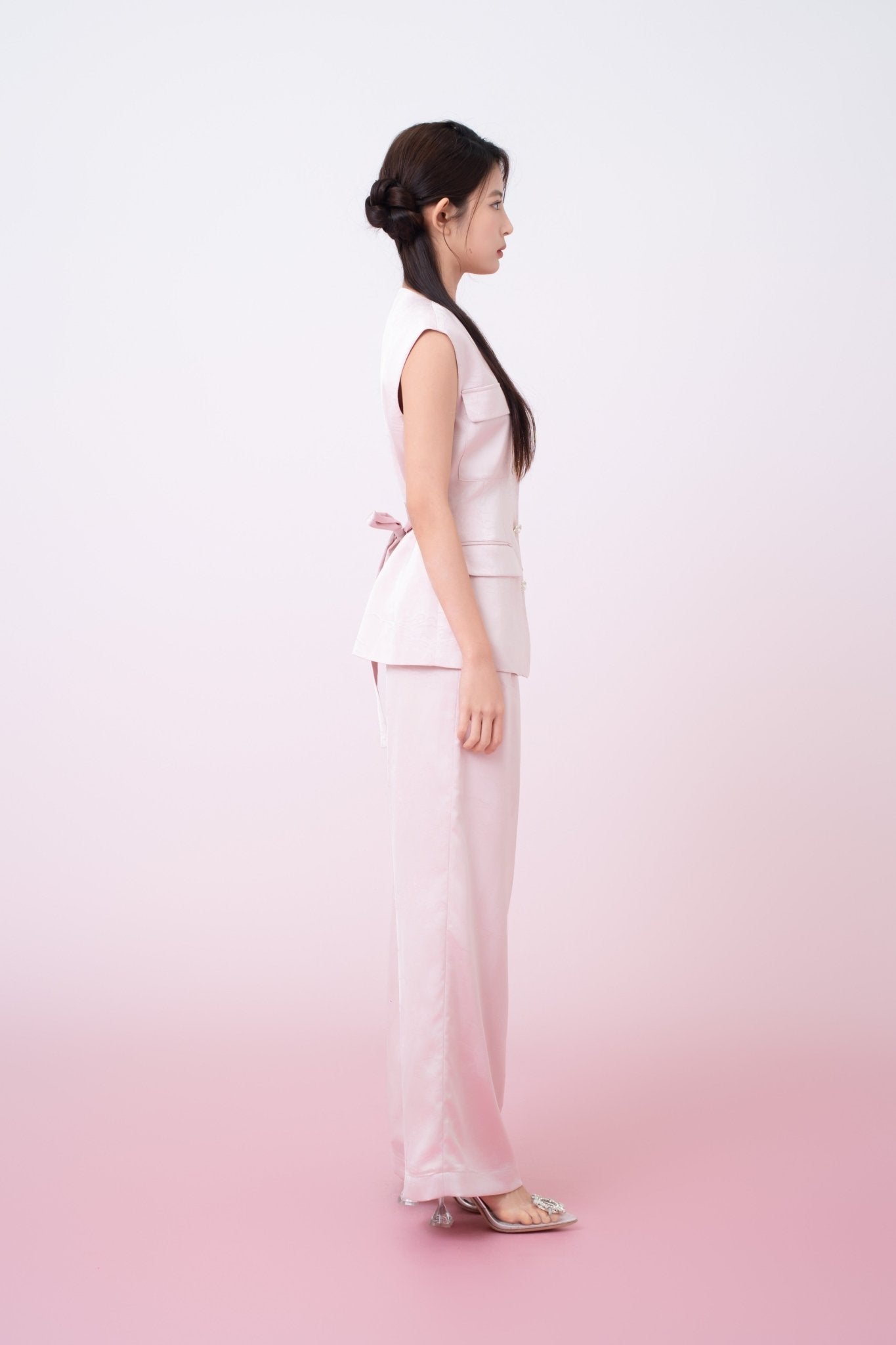 Kamryn Light Pink Jacquard Wide Leg Pants - Nimisski