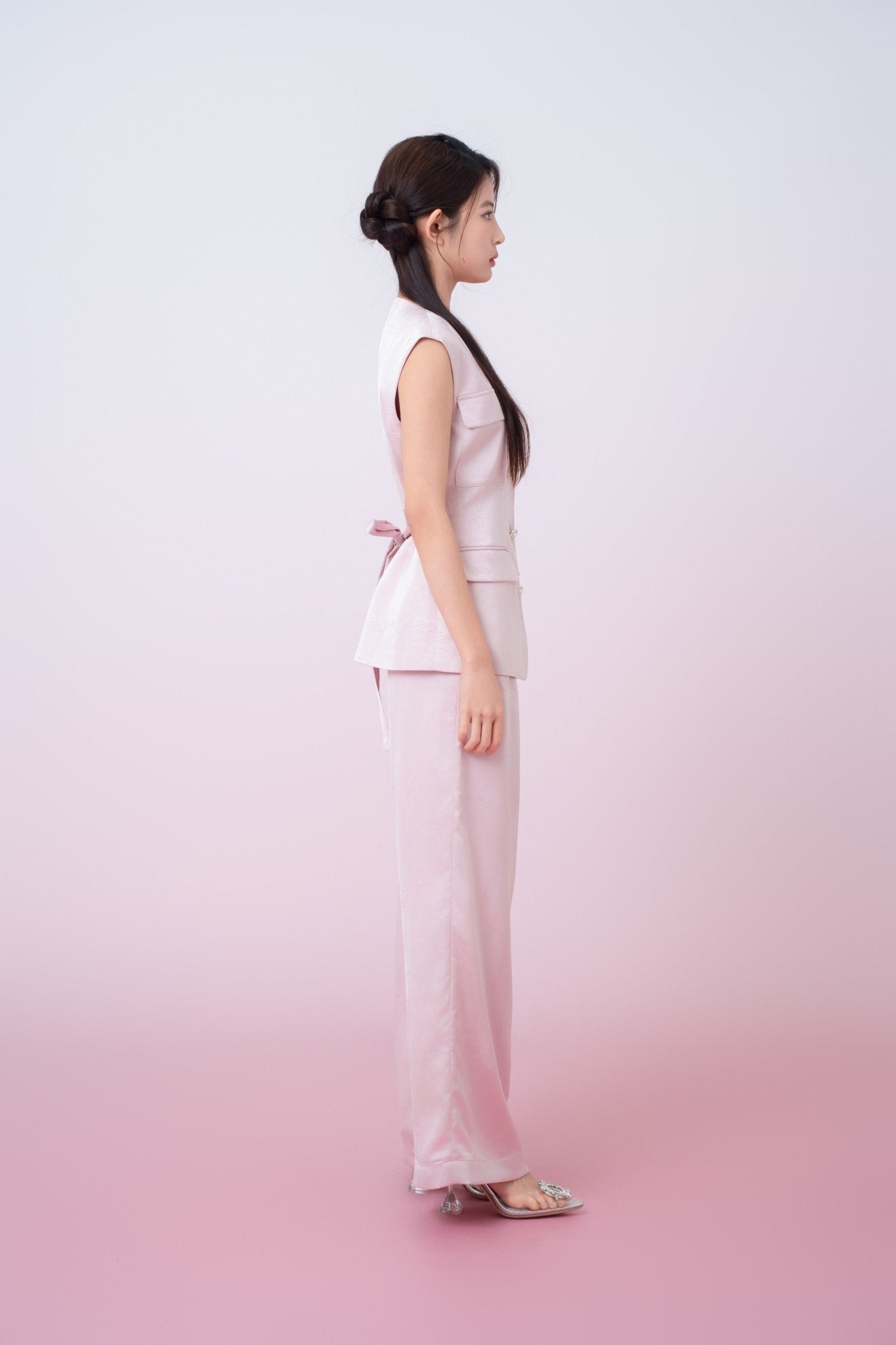 Kamryn Light Pink Jacquard Sleeveless Vest Top - Nimisski