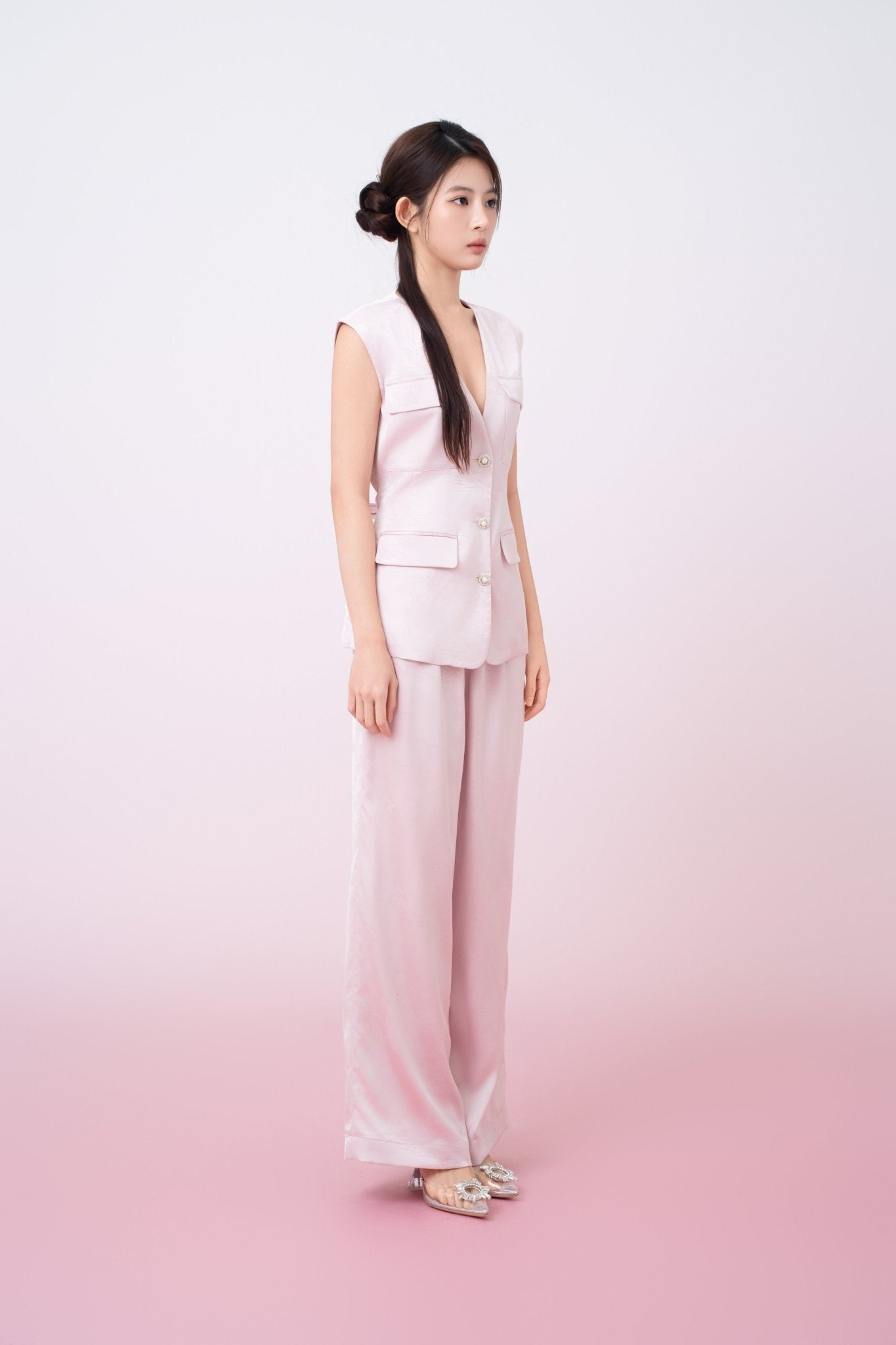 Kamryn Light Pink Jacquard Sleeveless Vest Top - Nimisski