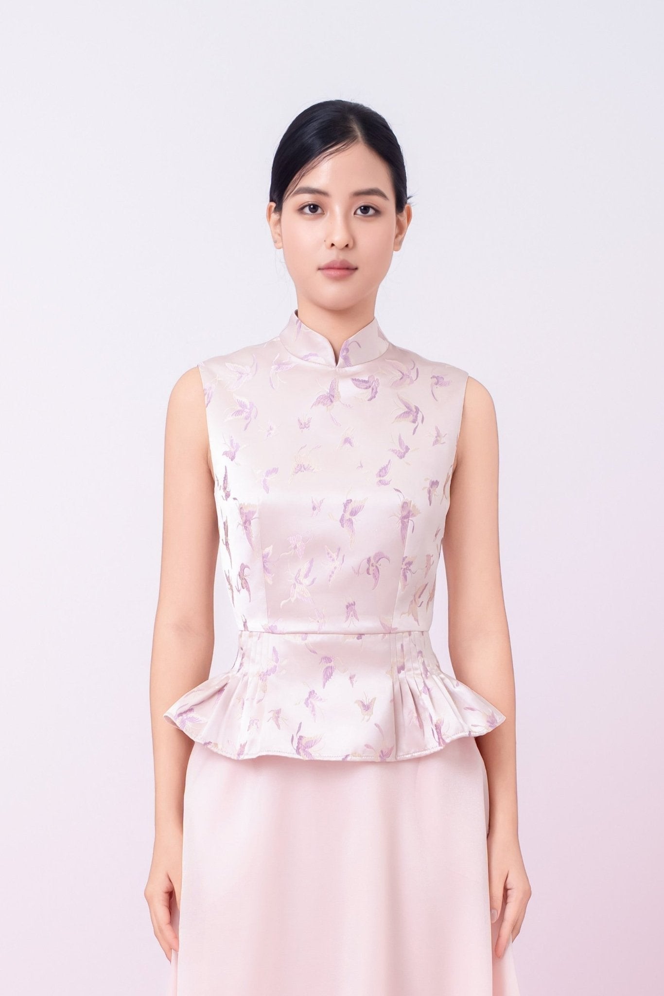 Khalani Pink Butterfly Jacquard Peplum Top - Nimisski