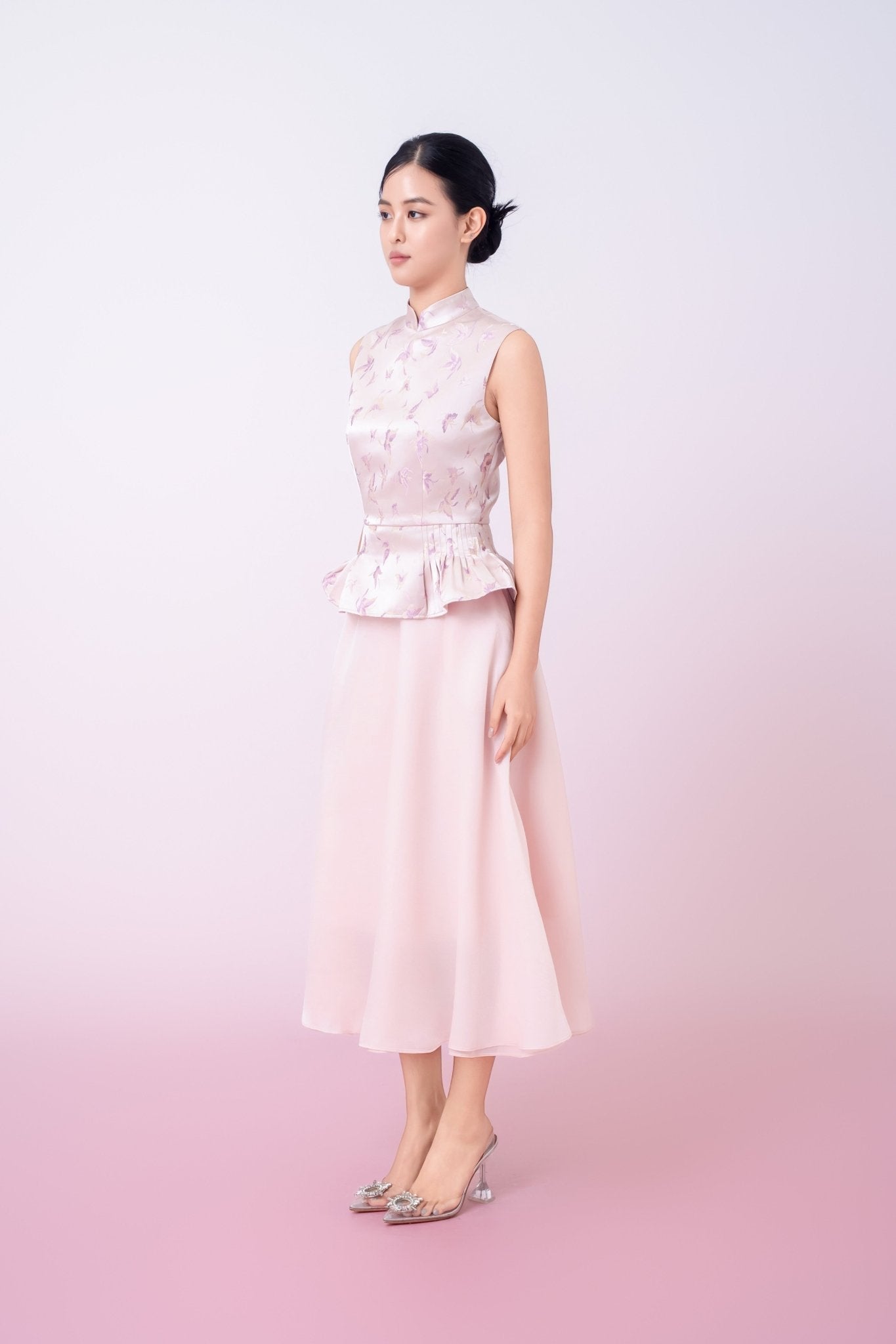 Khalani Pink Butterfly Jacquard Peplum Top - Nimisski