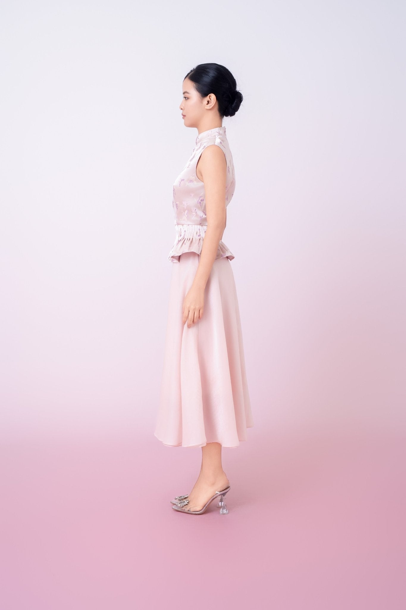 Khalani Pink Butterfly Jacquard Peplum Top - Nimisski