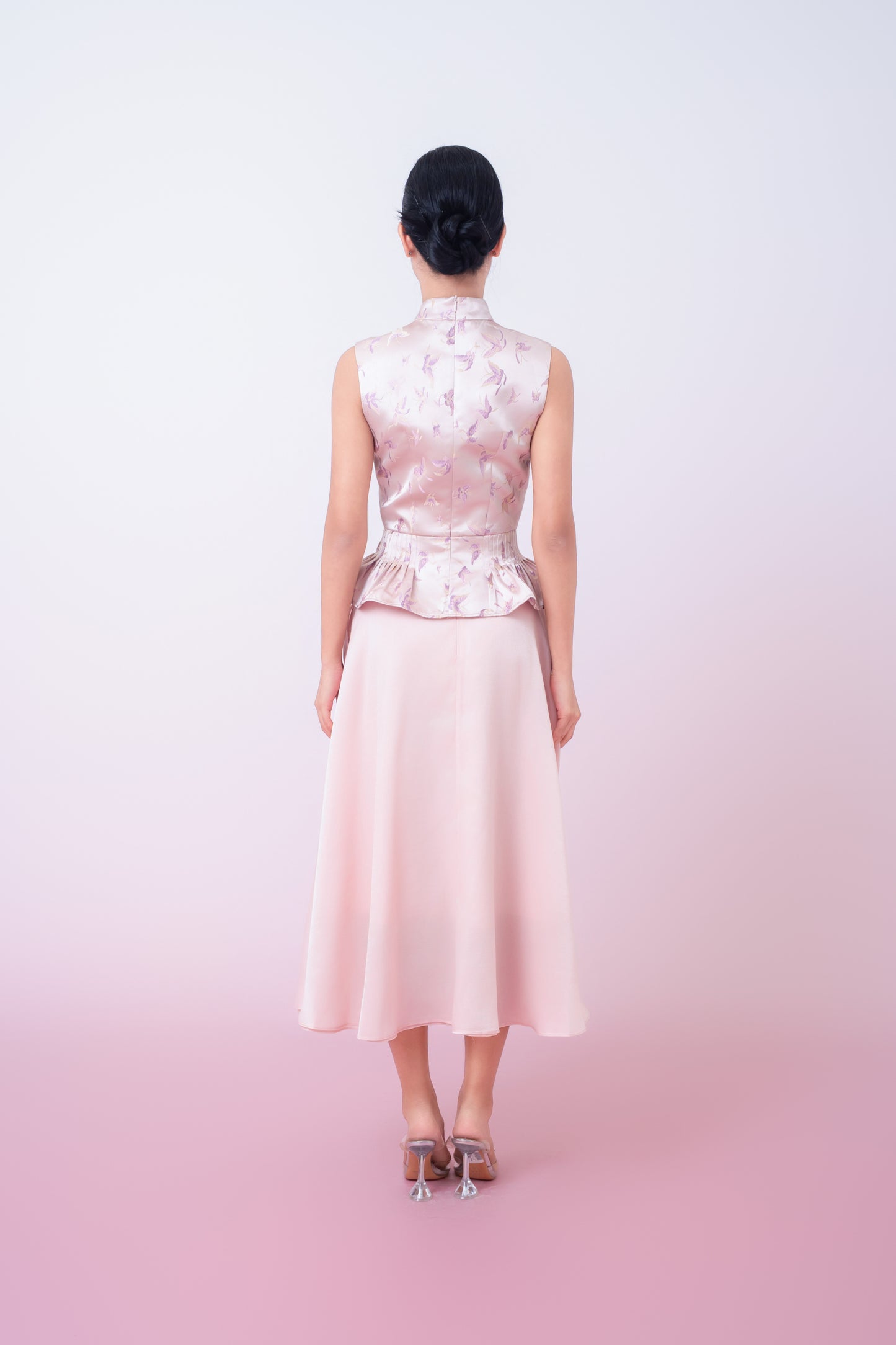 Khalani Dusty Pink Jacquard With Woven Butterfly Peplum Top