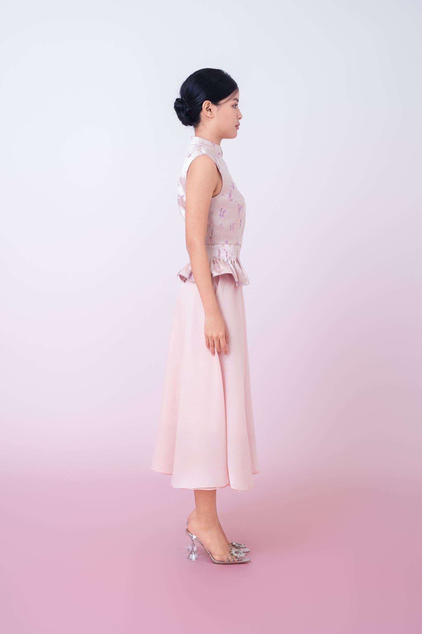 Khalani Dusty Pink Jacquard With Woven Butterfly Peplum Top