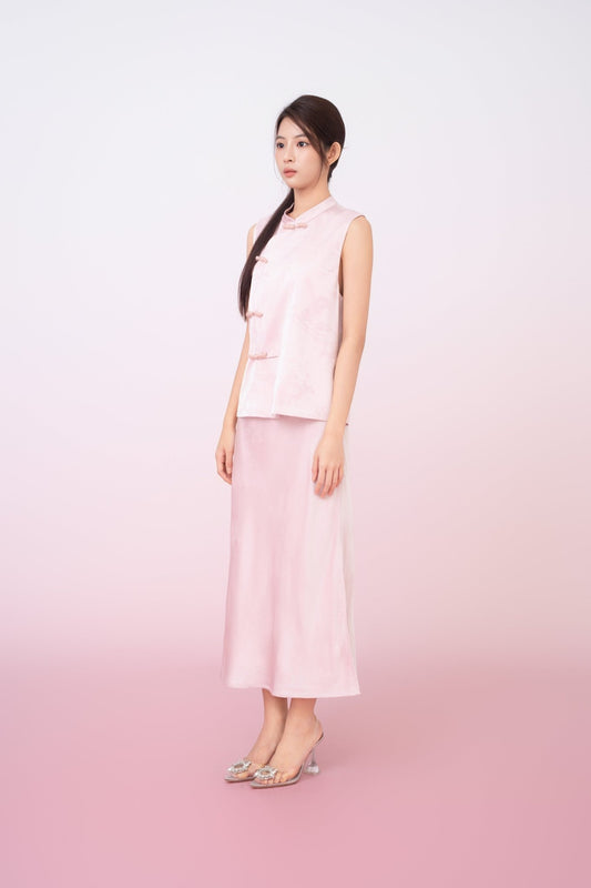 Kiyomi Light Pink Jacquard Midi Skirt - Nimisski