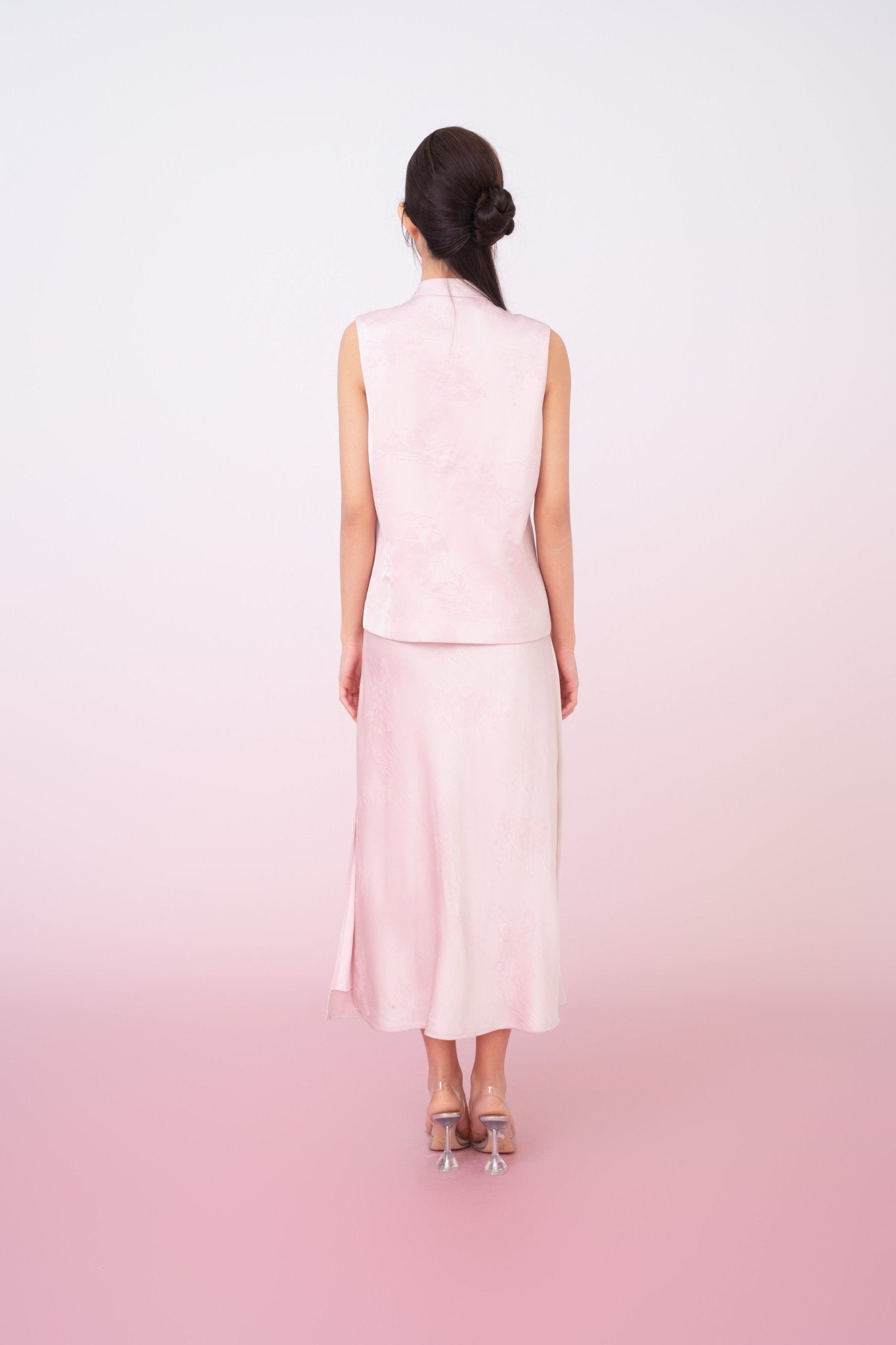 Kiyomi Light Pink Jacquard Midi Skirt - Nimisski