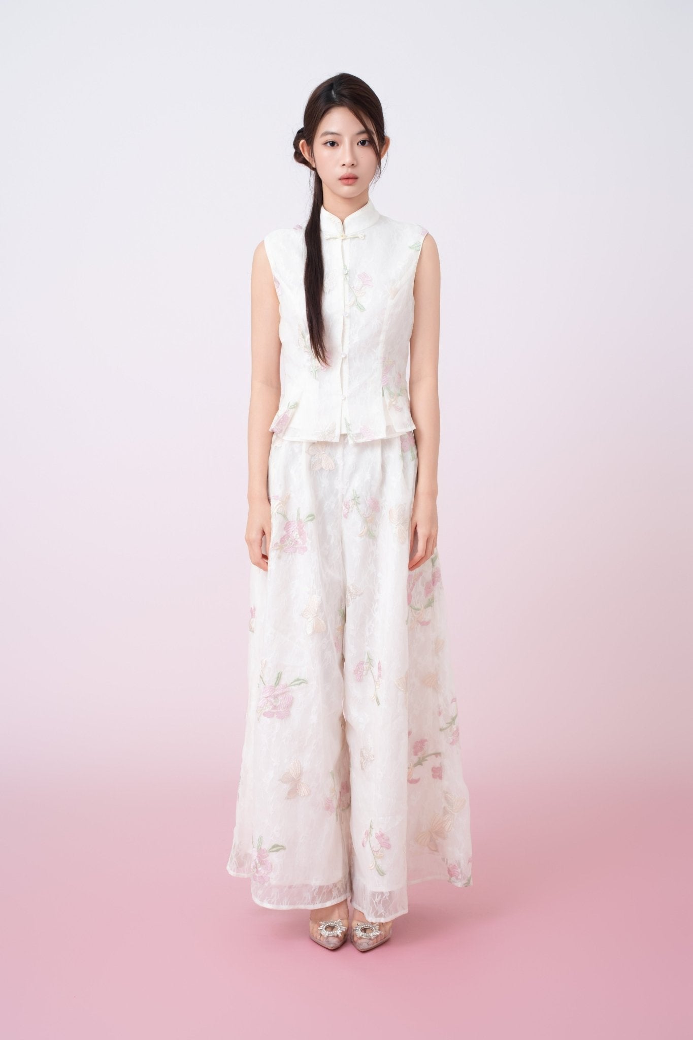 Kylee Ivory Floral Embroidery Peplum Top - Nimisski