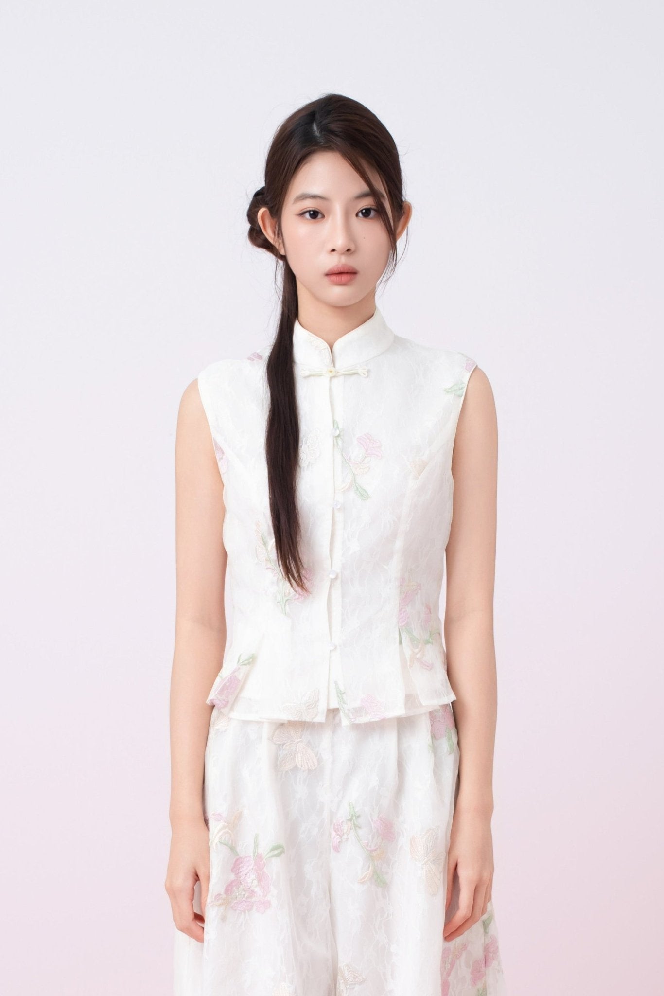 Kylee Ivory Floral Embroidery Peplum Top - Nimisski