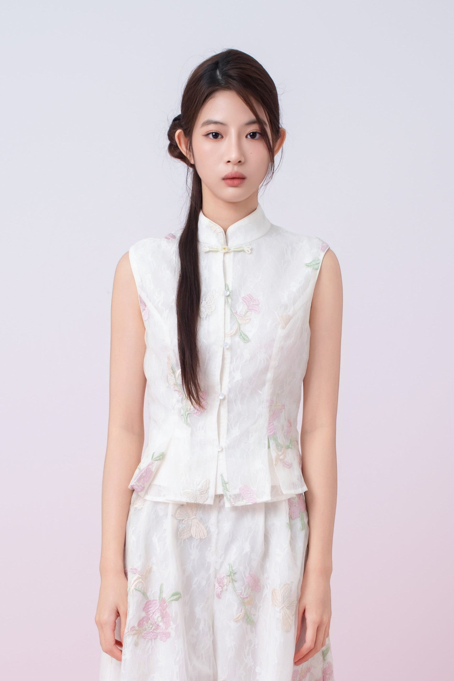 Kylee Ivory Floral Embroidery Peplum Top