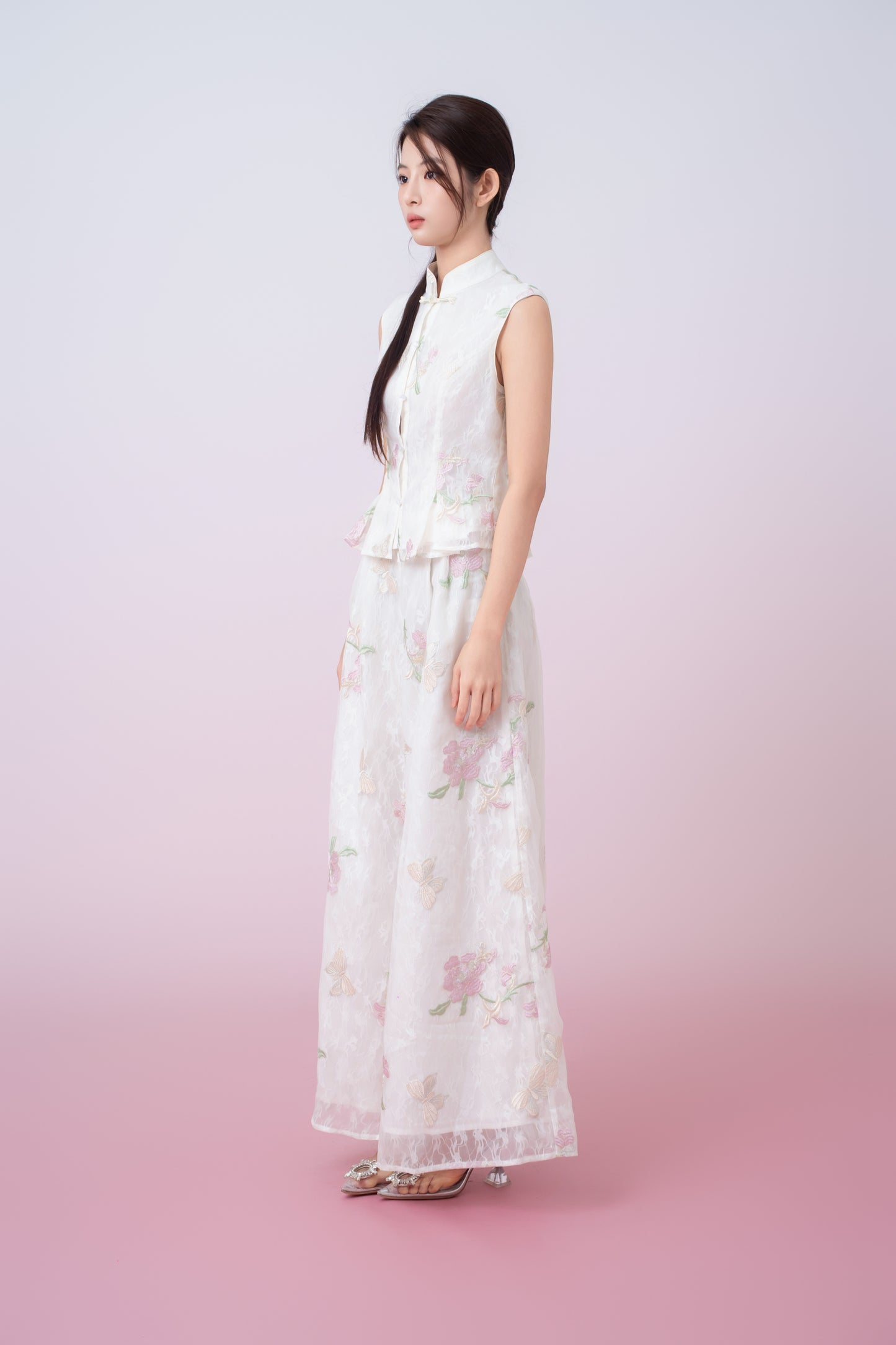 Kylee Ivory Floral Embroidery Peplum Top