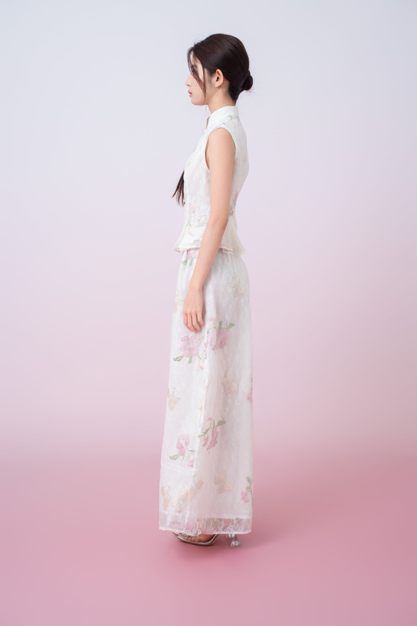 Kylee Ivory Floral Embroidery Peplum Top