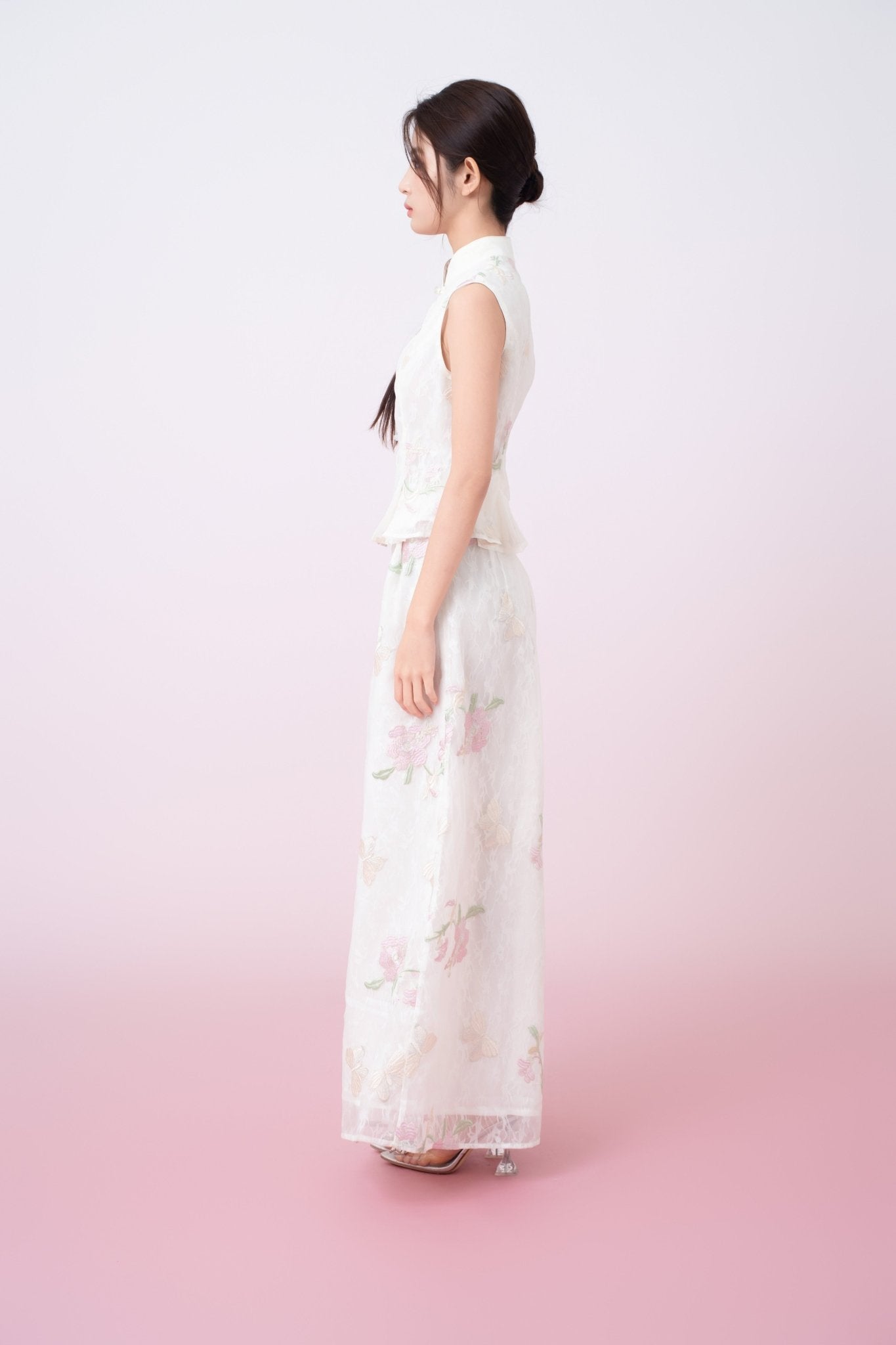 Kylee Ivory Floral Embroidery Straight - Leg Pants - Nimisski