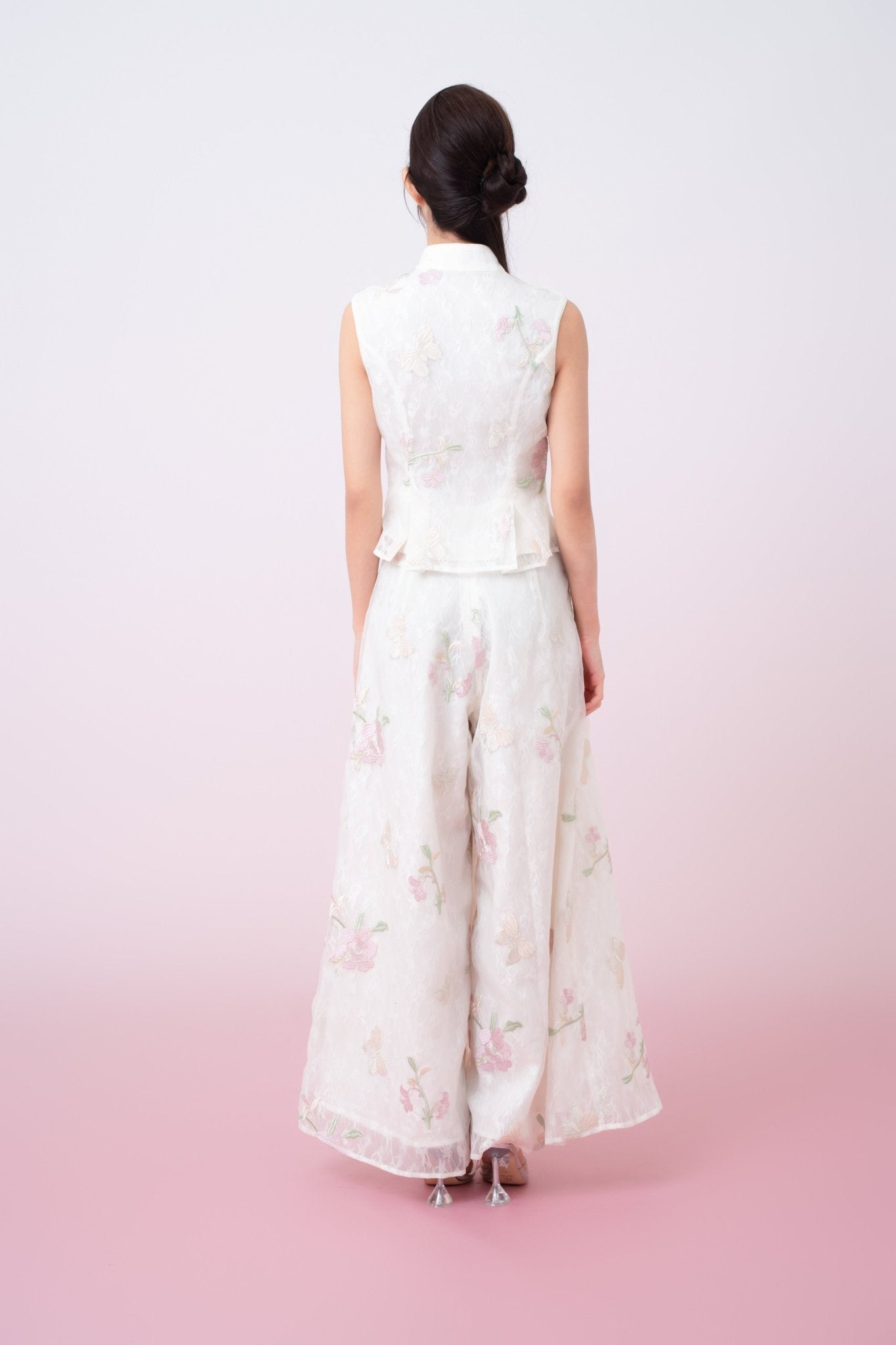 Kylee Ivory Floral Embroidery Straight - Leg Pants - Nimisski