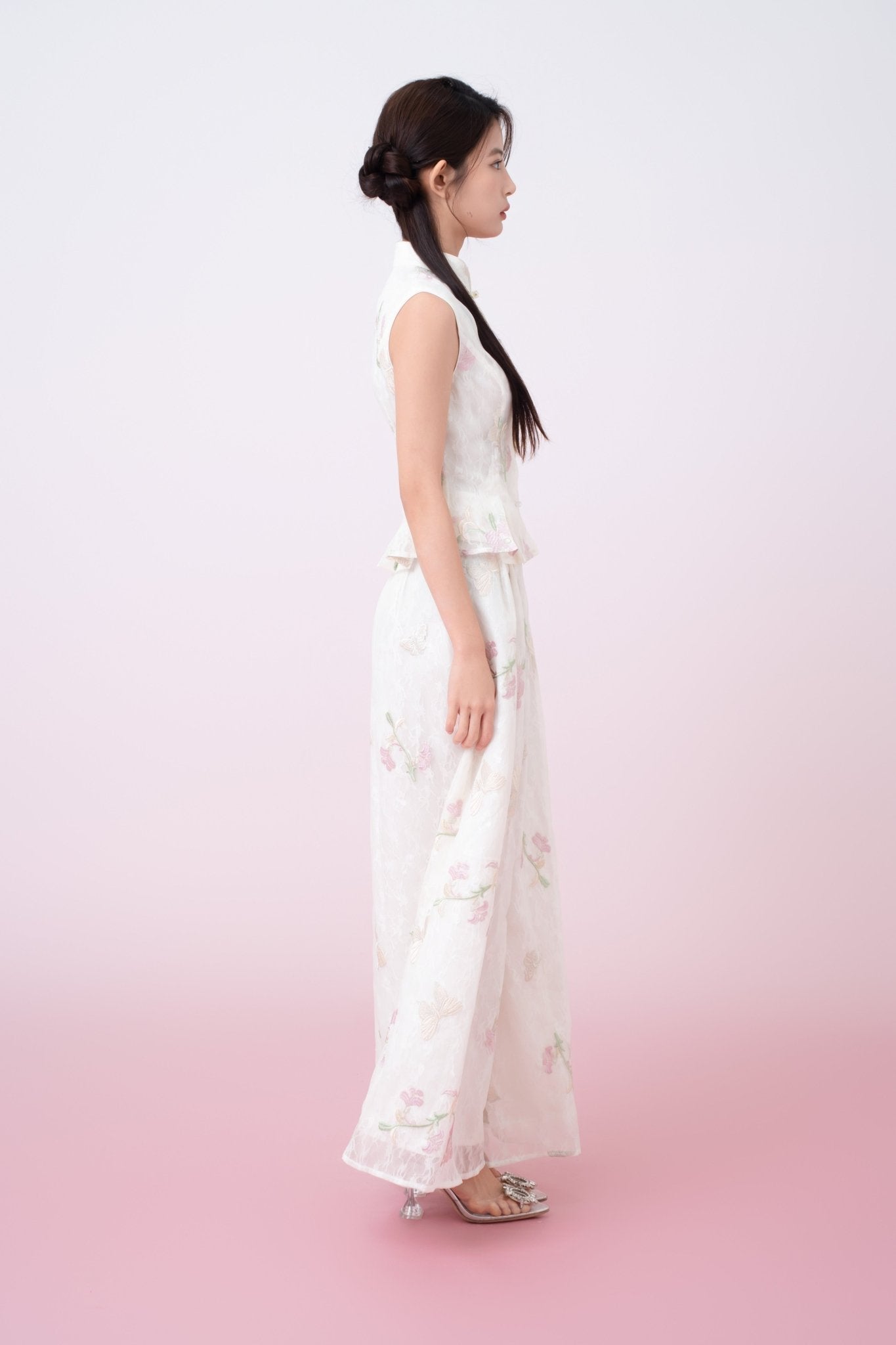 Kylee Ivory Floral Embroidery Peplum Top - Nimisski