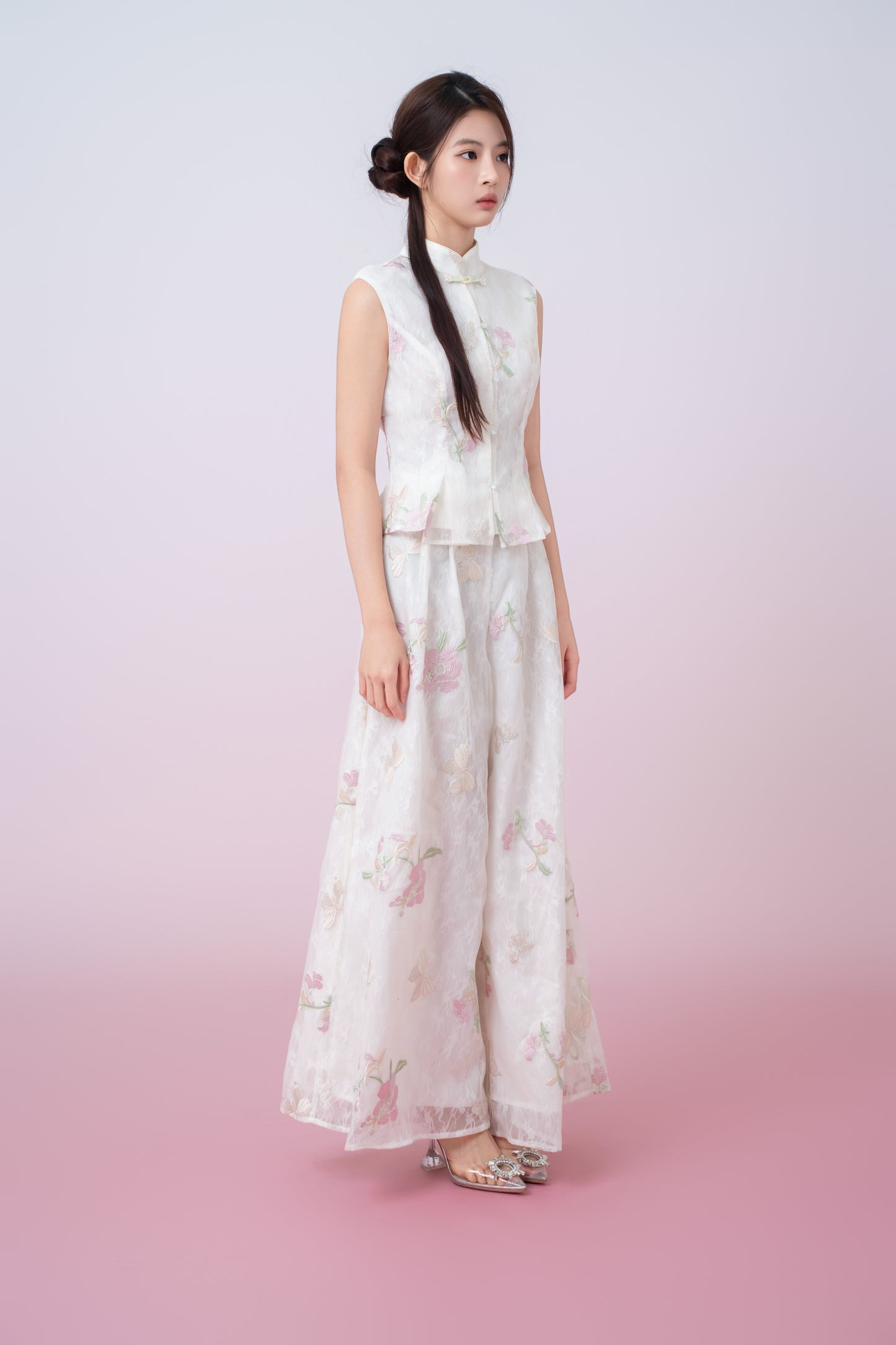 Kylee Ivory Floral Embroidery Peplum Top