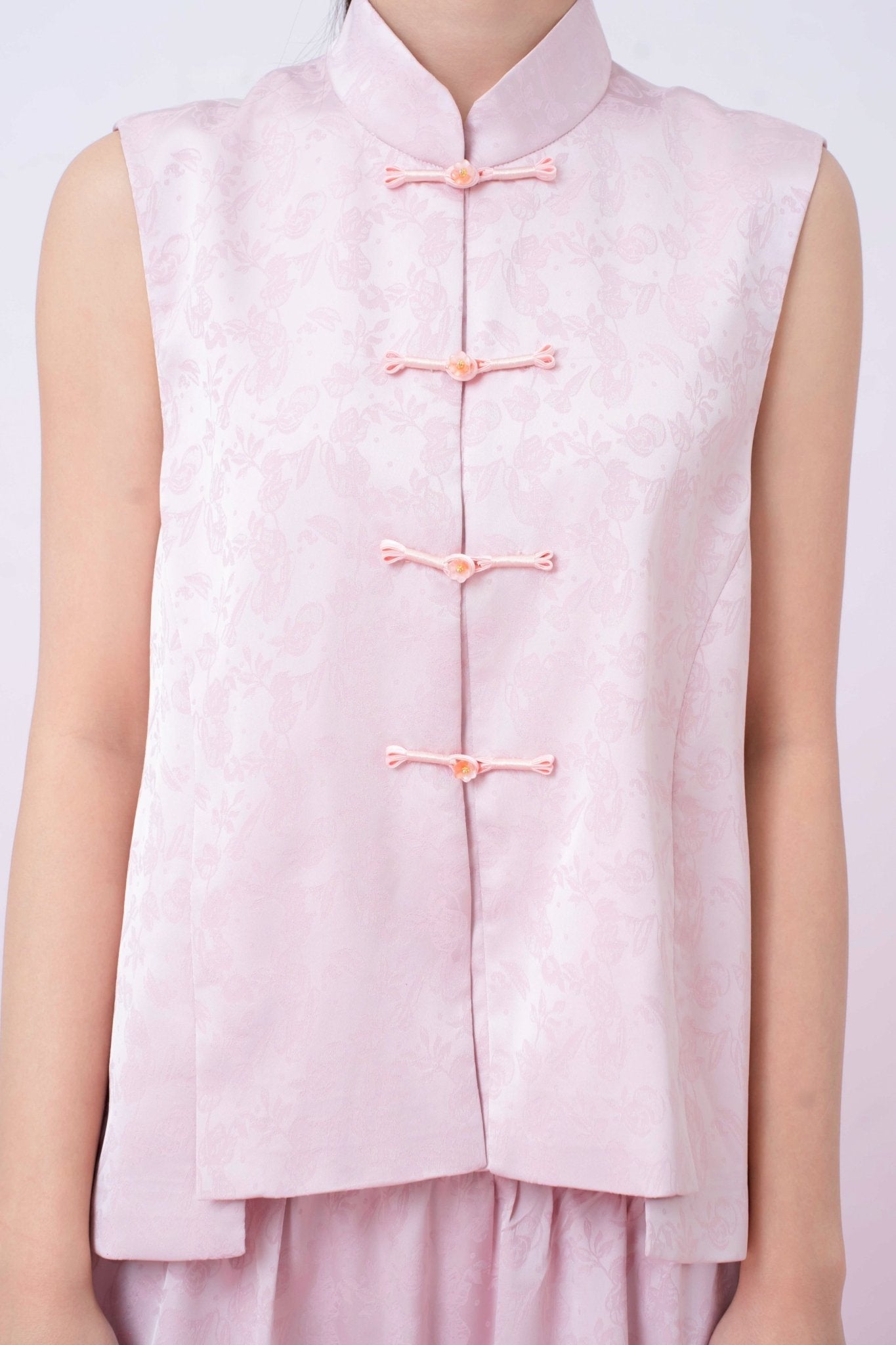 Kaiya Pink Jacquard Mandarin Collar Top - Nimisski