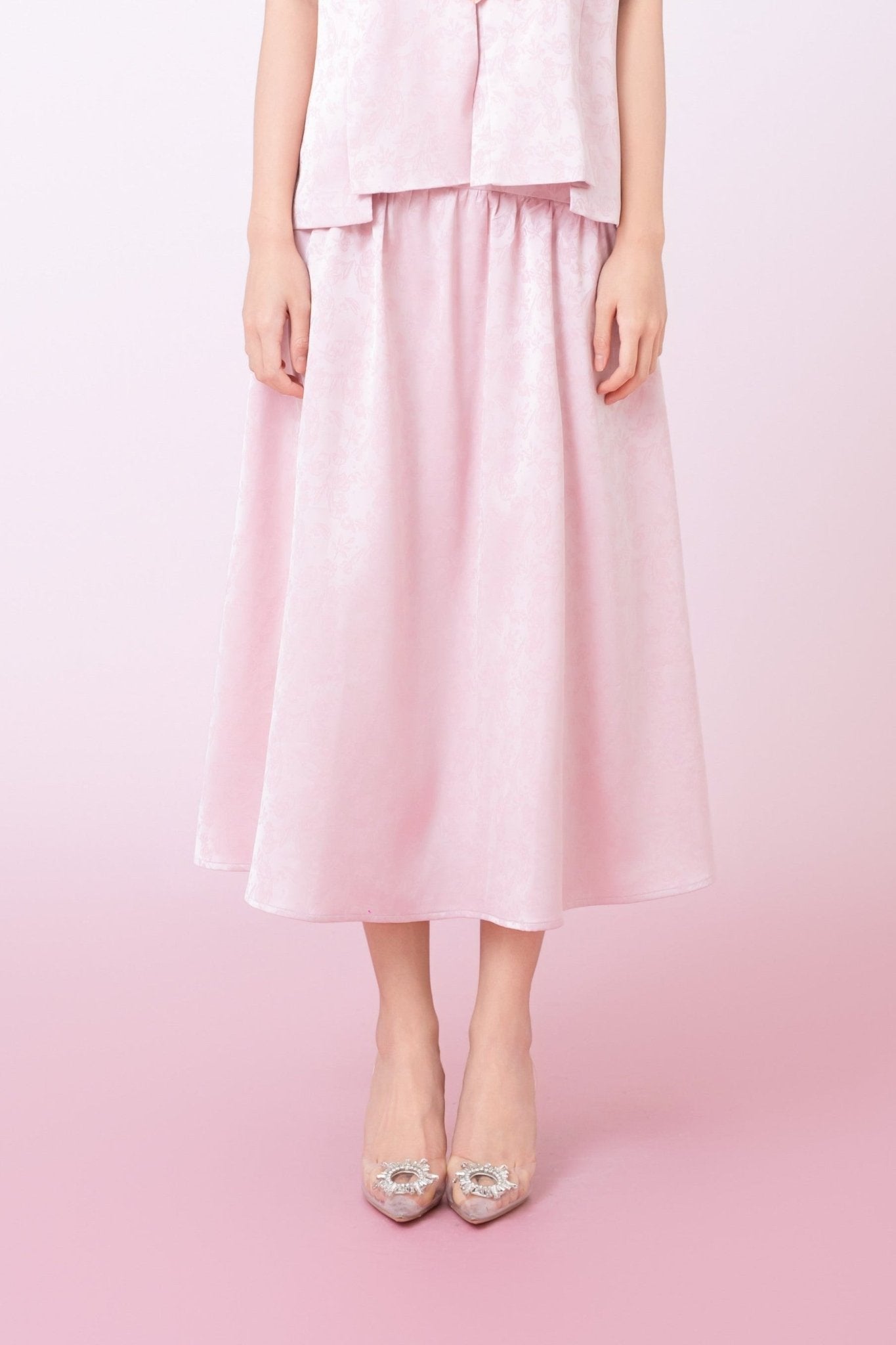 Kaiya Pink Jacquard Midi A - Line Skirt - Nimisski