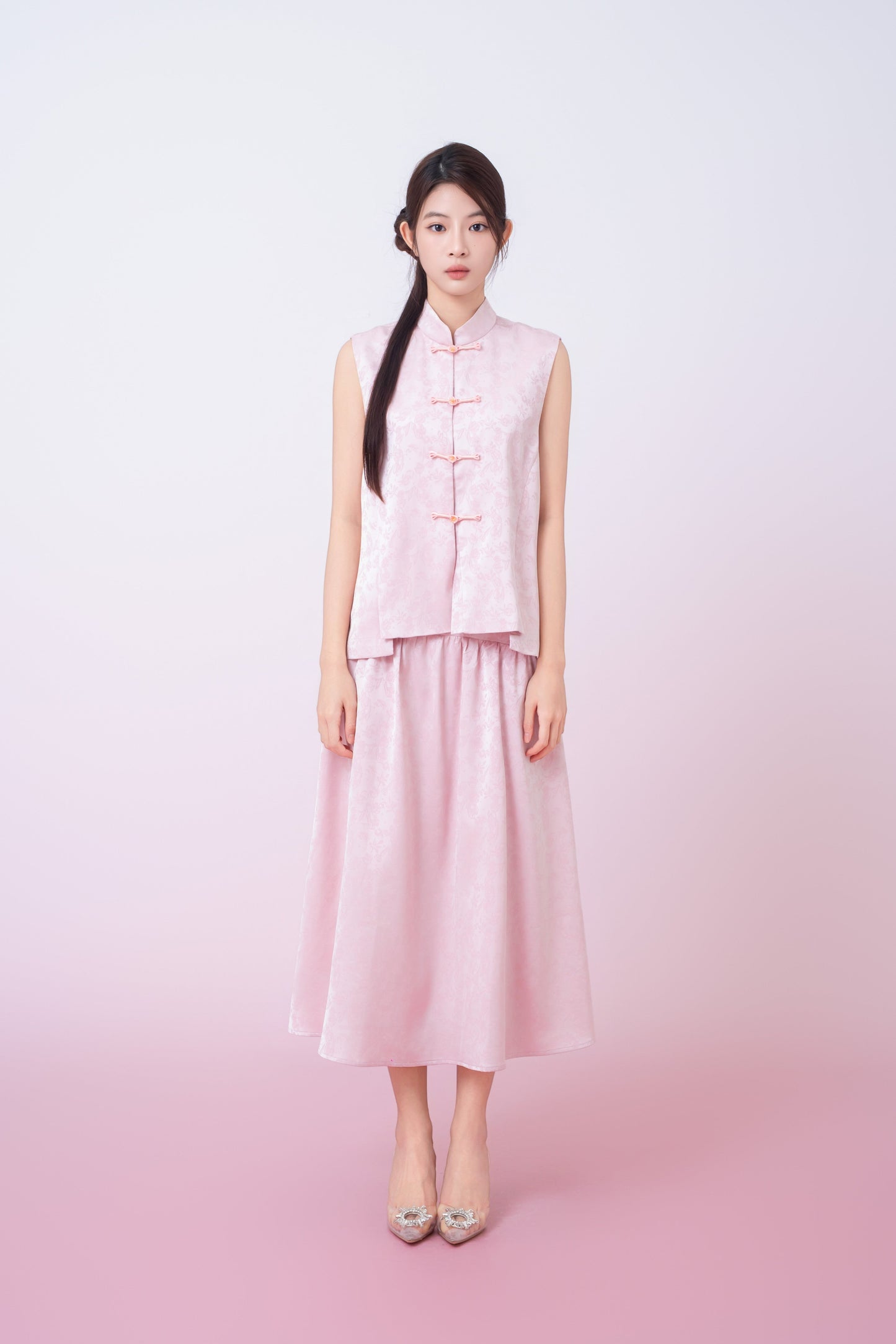Kaiya Pink Jacquard Midi A-Line Skirt