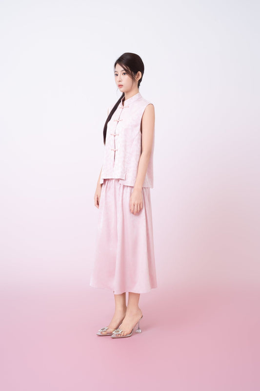 Kaiya Pink Jacquard Midi A - Line Skirt - Nimisski