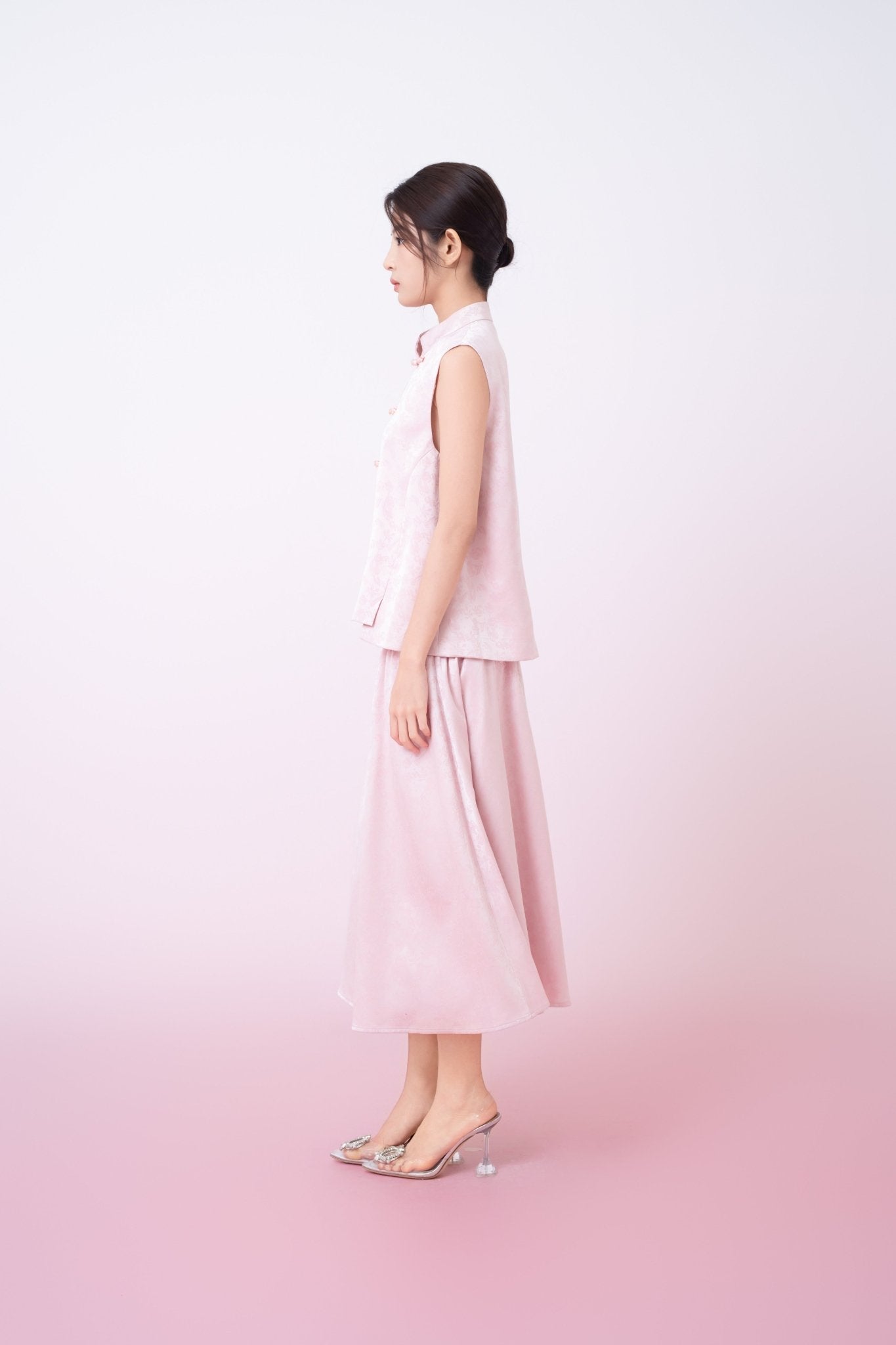 Kaiya Pink Jacquard Mandarin Collar Top - Nimisski